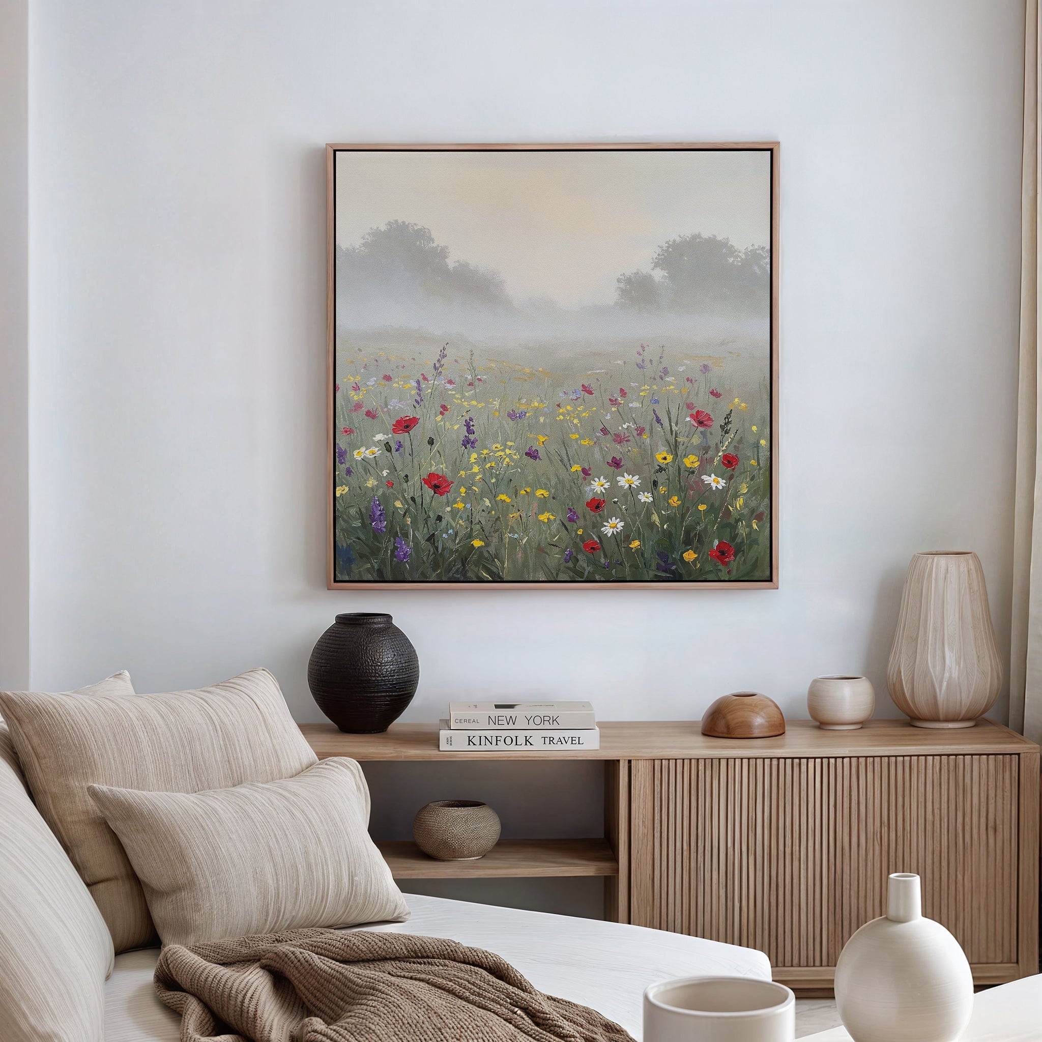 Whispers of the Wildflower Field – green botanical canvas wall art print by Aspire Prints