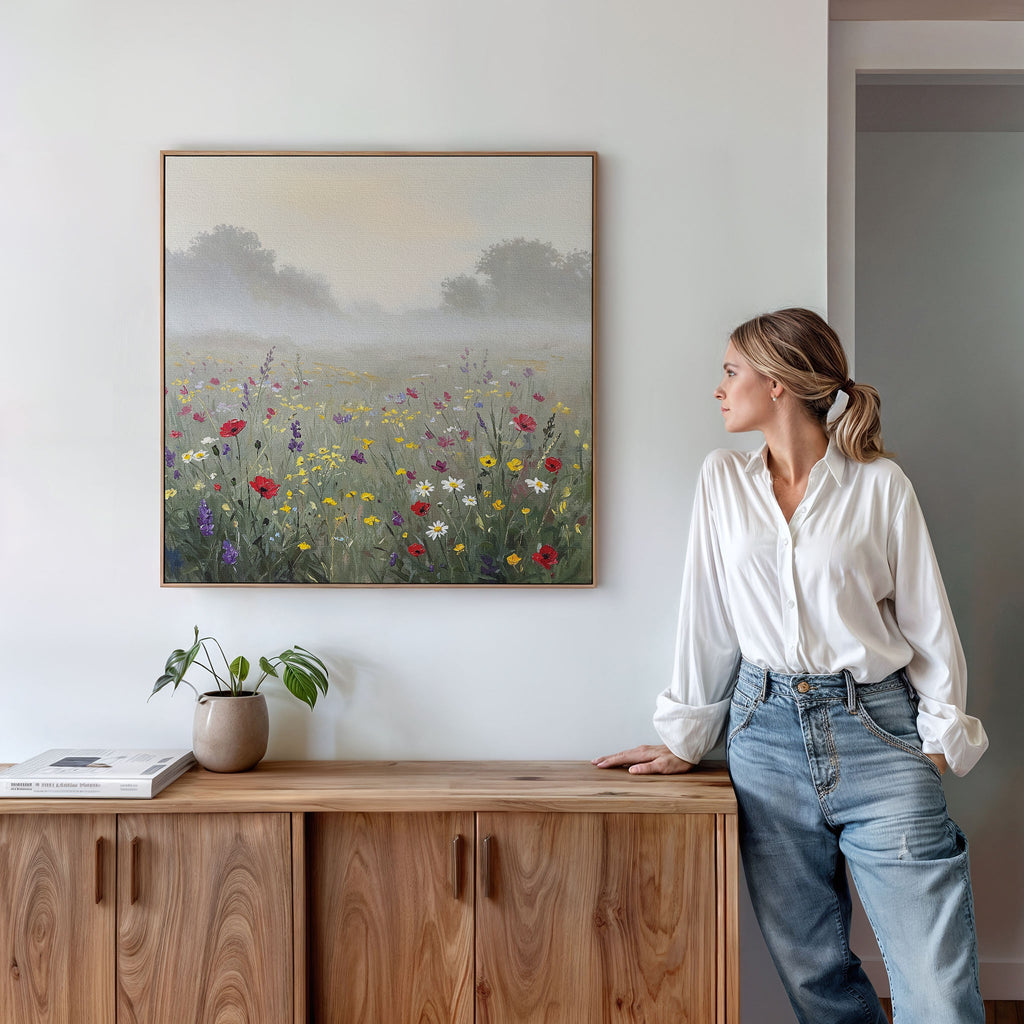 Whispers of the Wildflower Field – green botanical canvas wall art print by Aspire Prints