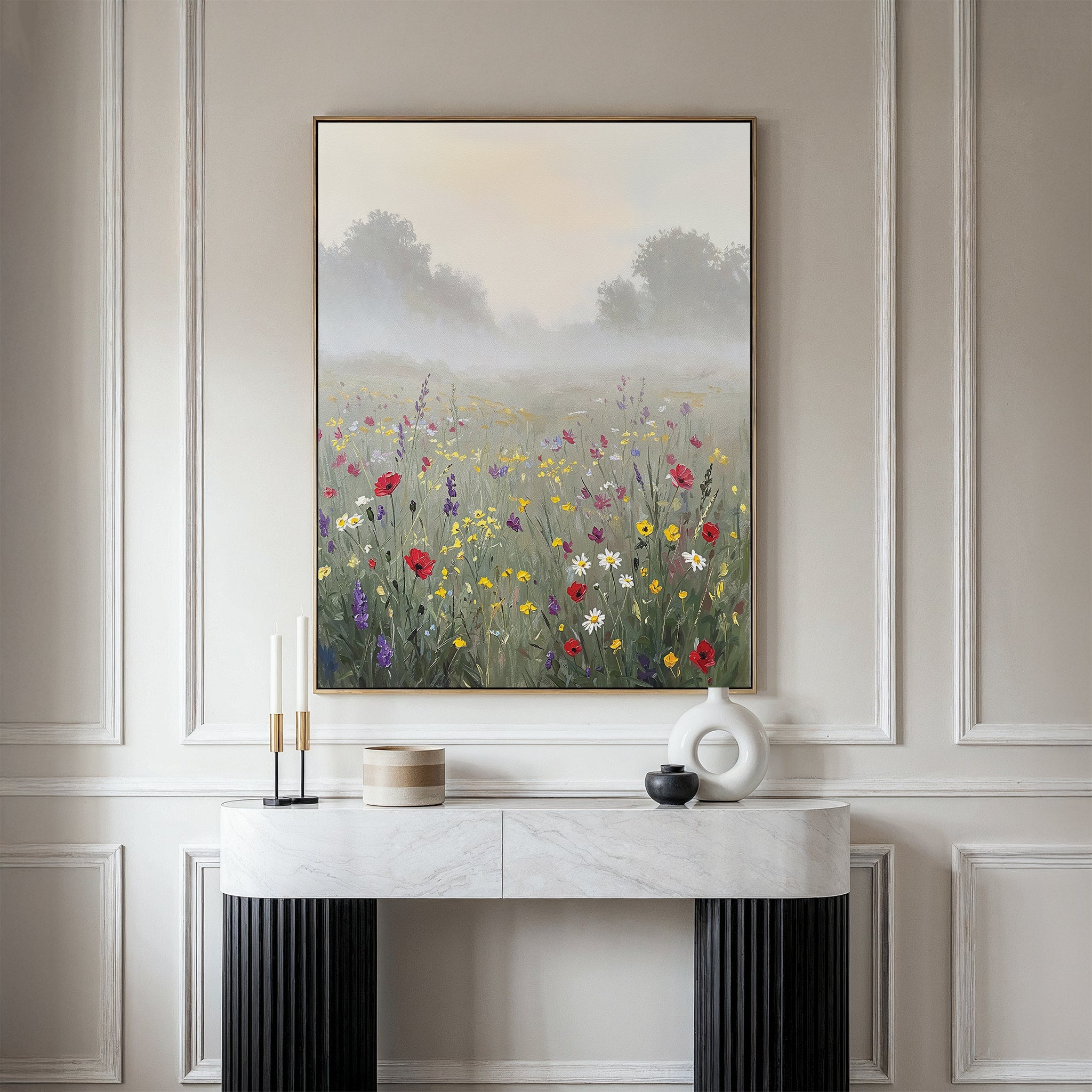 Whispers in the Wildflowers – green botanical canvas wall art print by Aspire Prints