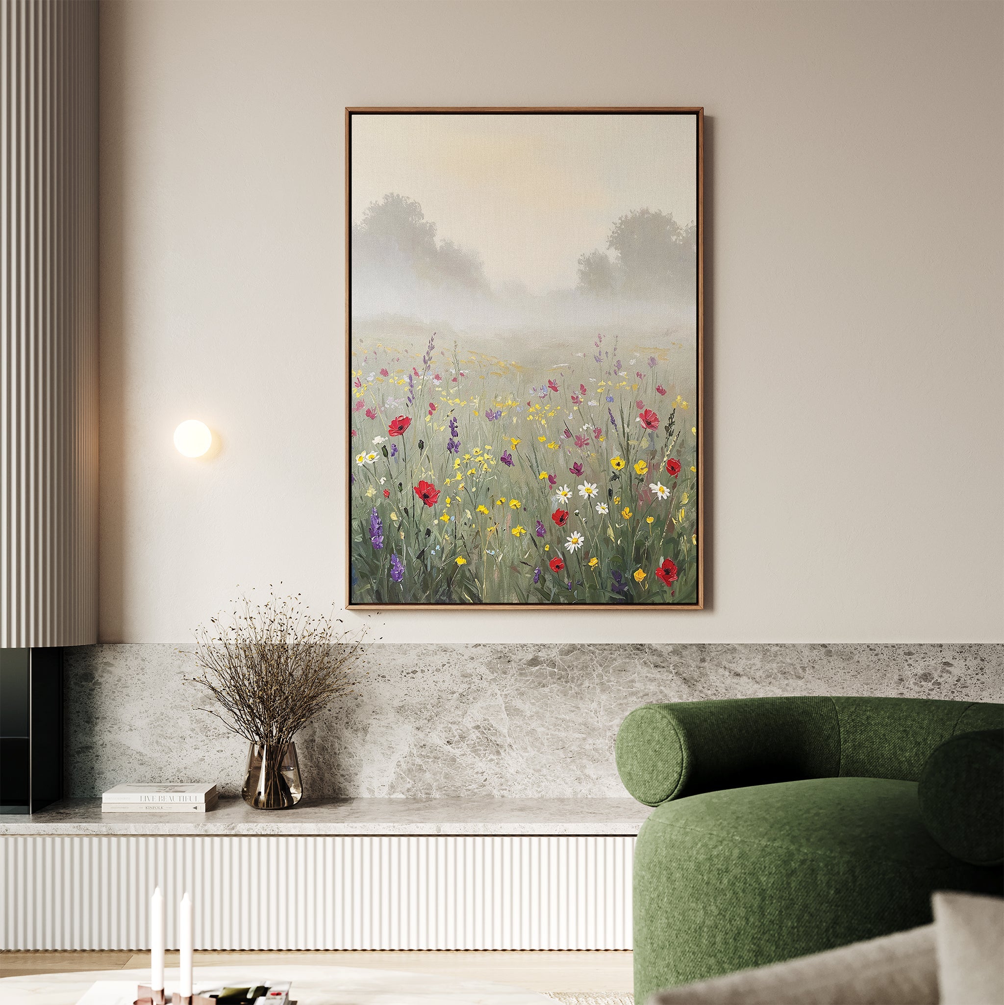 Whispers in the Wildflowers – green botanical canvas wall art print by Aspire Prints