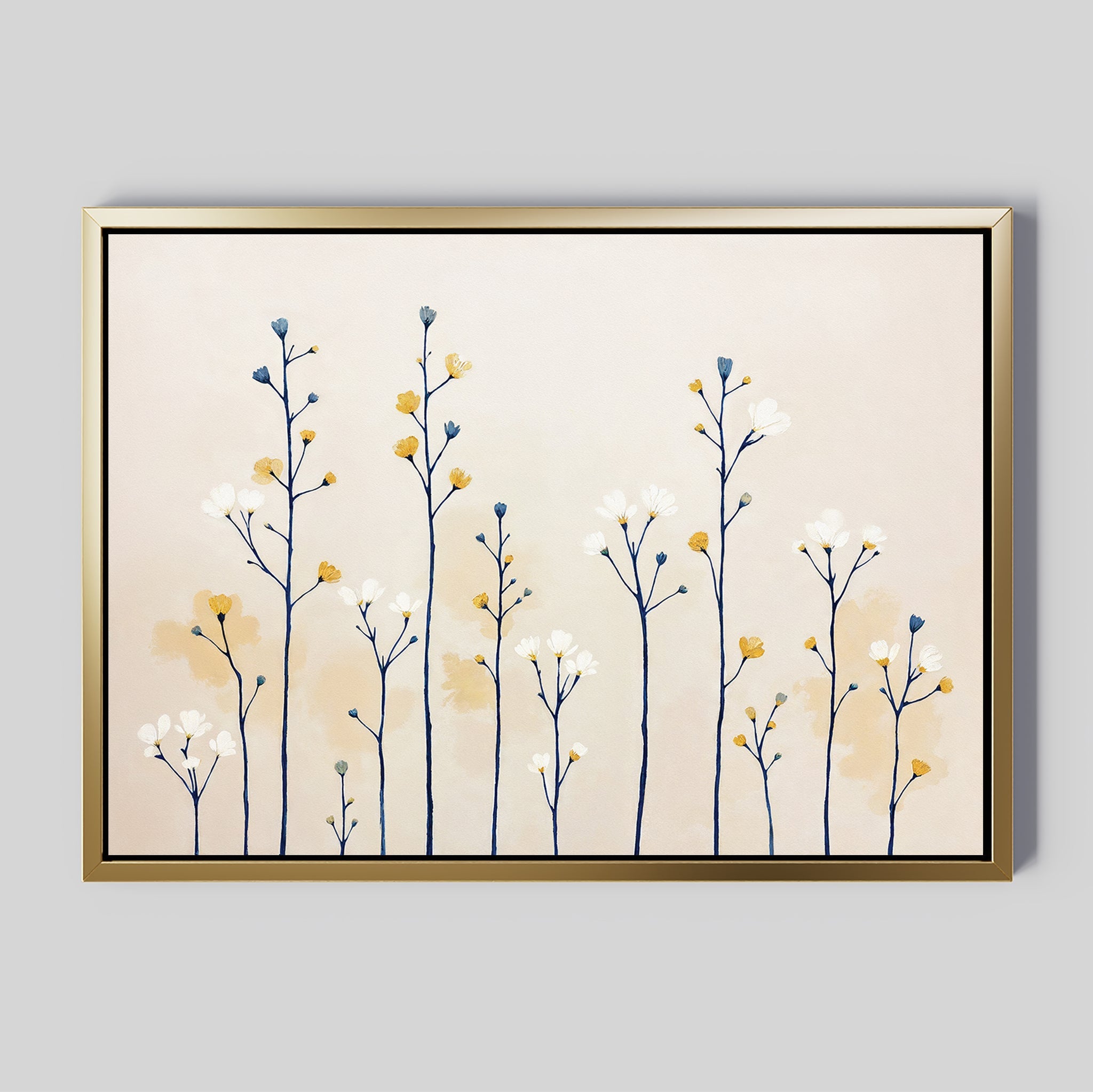 Whispers of the Wildflower Field Canvas Print – beige and white botanical canvas wall art print by Aspire Prints