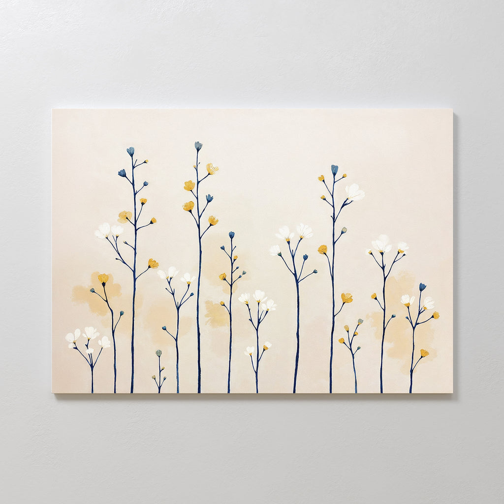 Whispers of the Wildflower Field Canvas Print – beige and white botanical canvas wall art print by Aspire Prints