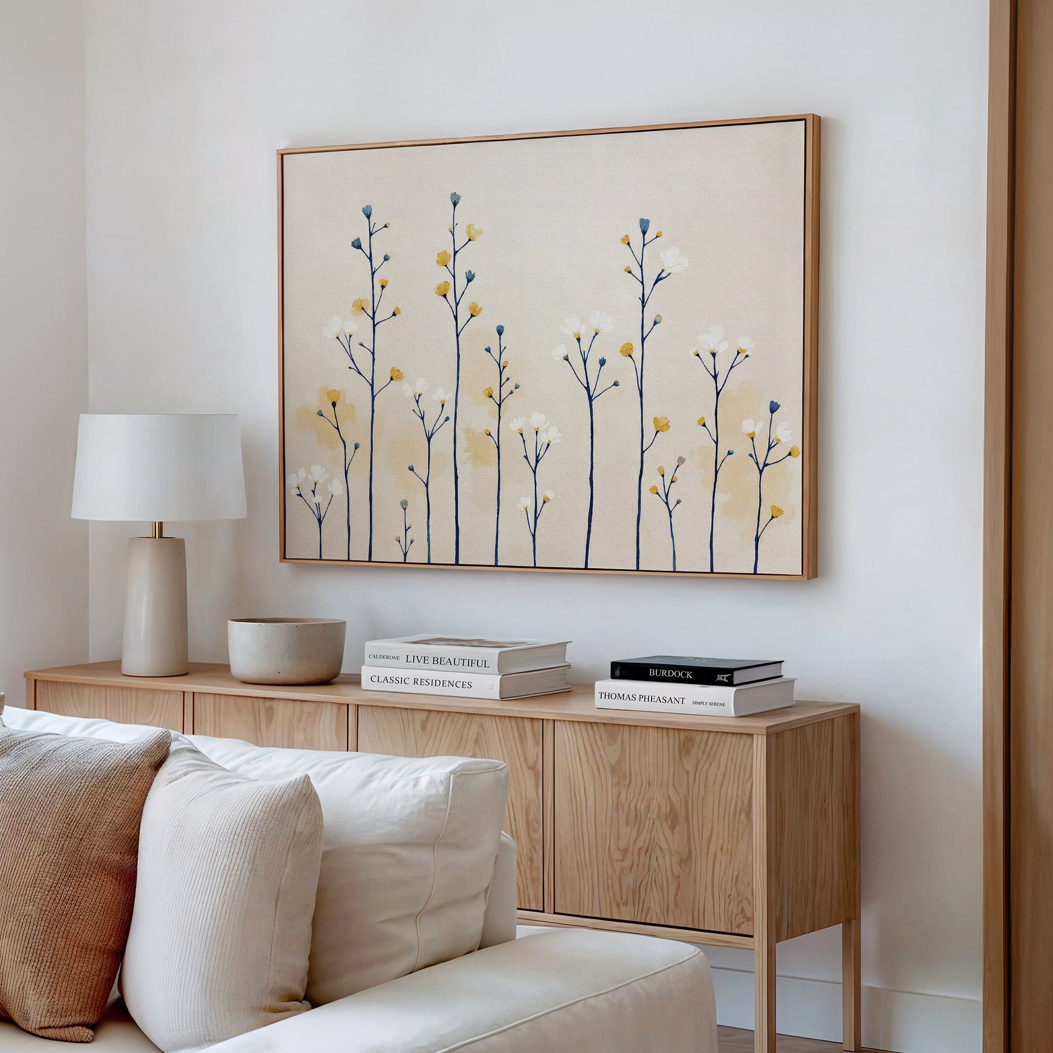 Whispers of the Wildflower Field Canvas Print – beige and white botanical canvas wall art print by Aspire Prints