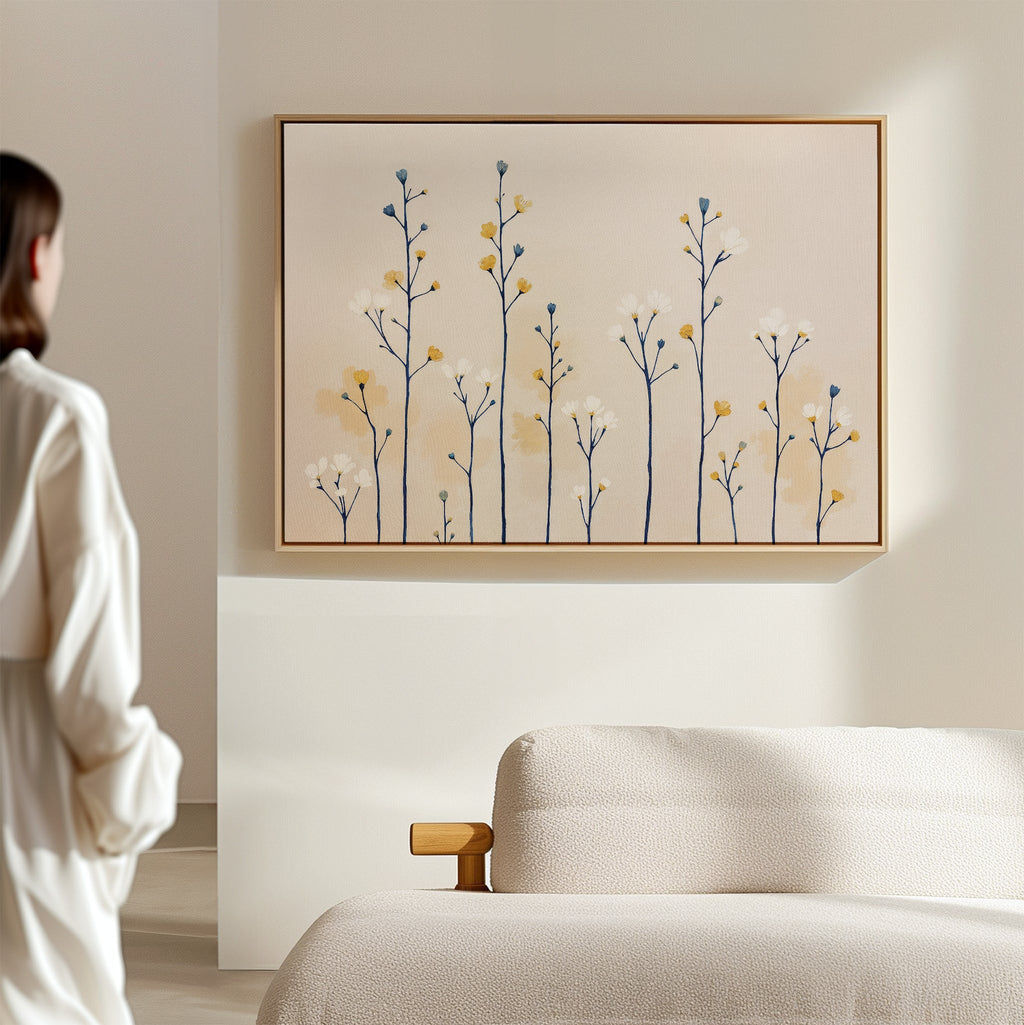 Whispers of the Wildflower Field Canvas Print – beige and white botanical canvas wall art print by Aspire Prints