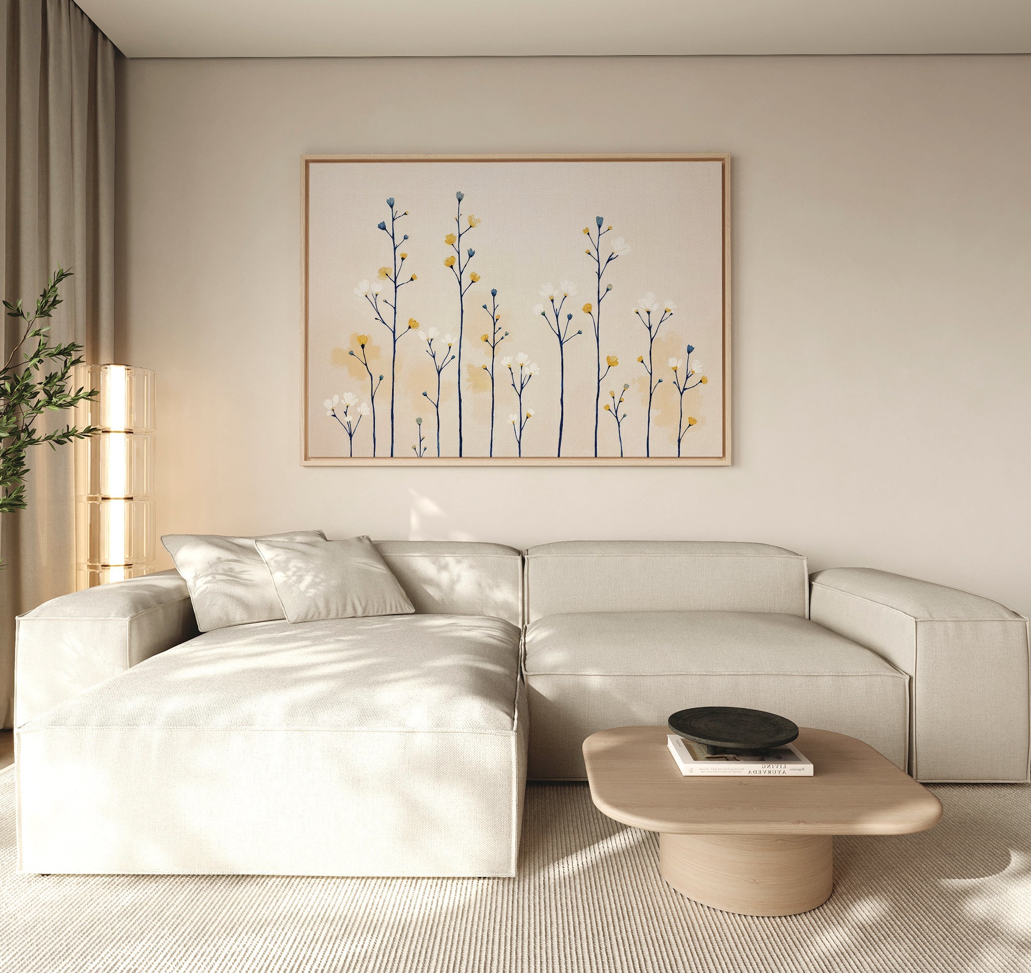 Whispers of the Wildflower Field Canvas Print – beige and white botanical canvas wall art print by Aspire Prints