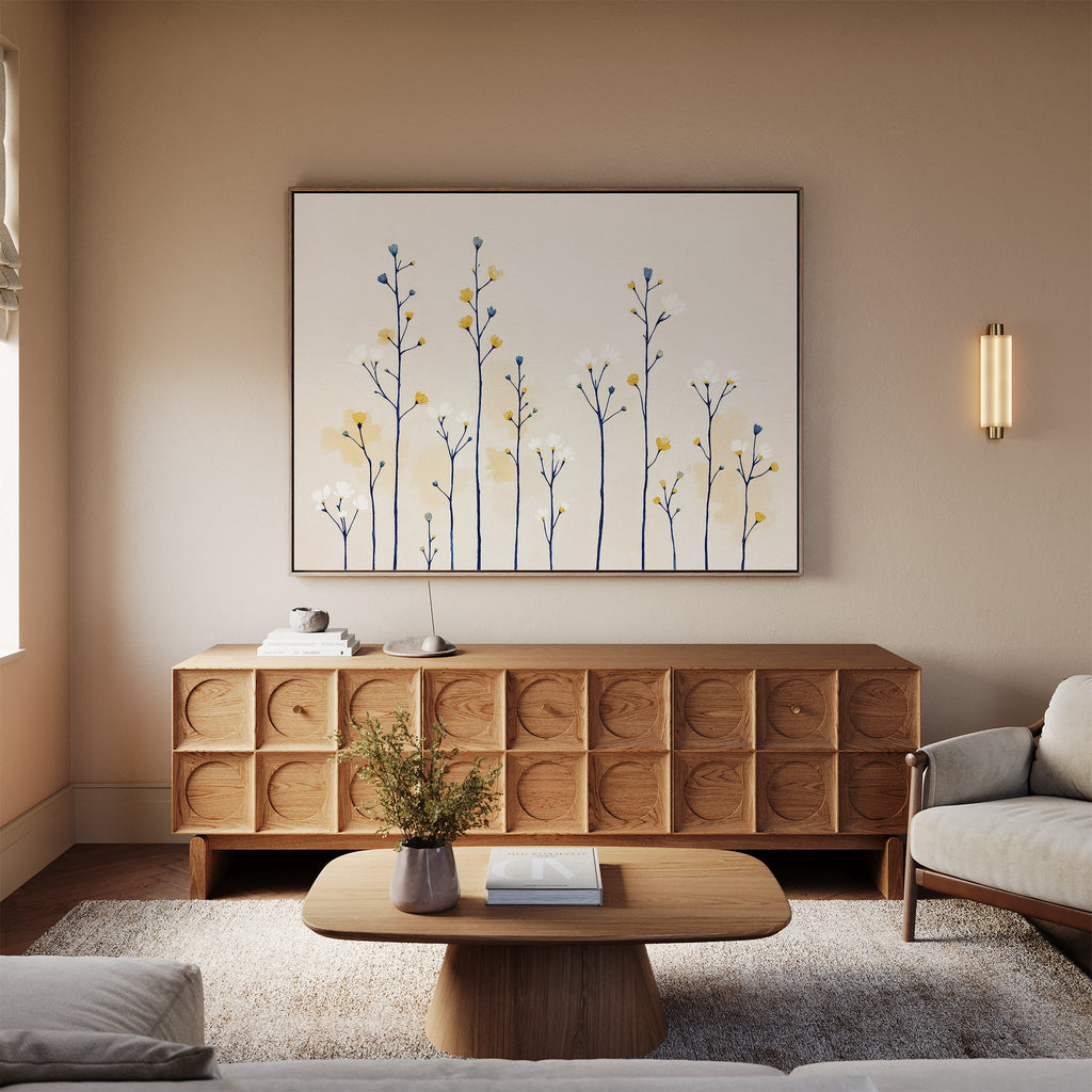 Whispers of the Wildflower Field Canvas Print – beige and white botanical canvas wall art print by Aspire Prints