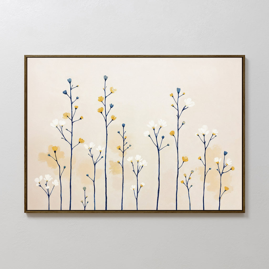 Whispers of the Wildflower Field Canvas Print – beige and white botanical canvas wall art print by Aspire Prints
