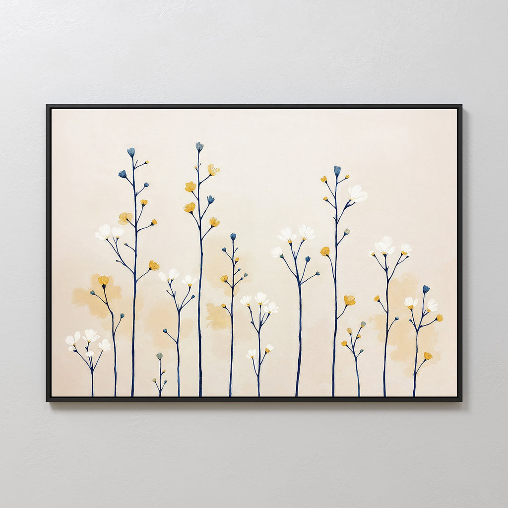 Whispers of the Wildflower Field Canvas Print – beige and white botanical canvas wall art print by Aspire Prints