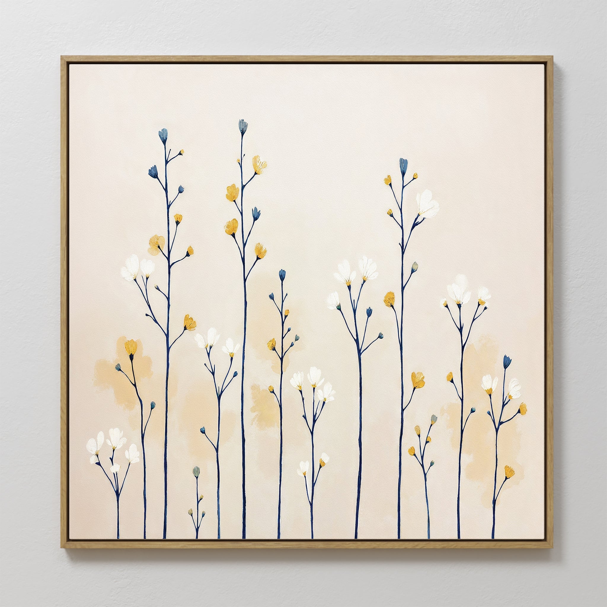 Whispers in the Wildflower Field – beige and white botanical canvas wall art print by Aspire Prints