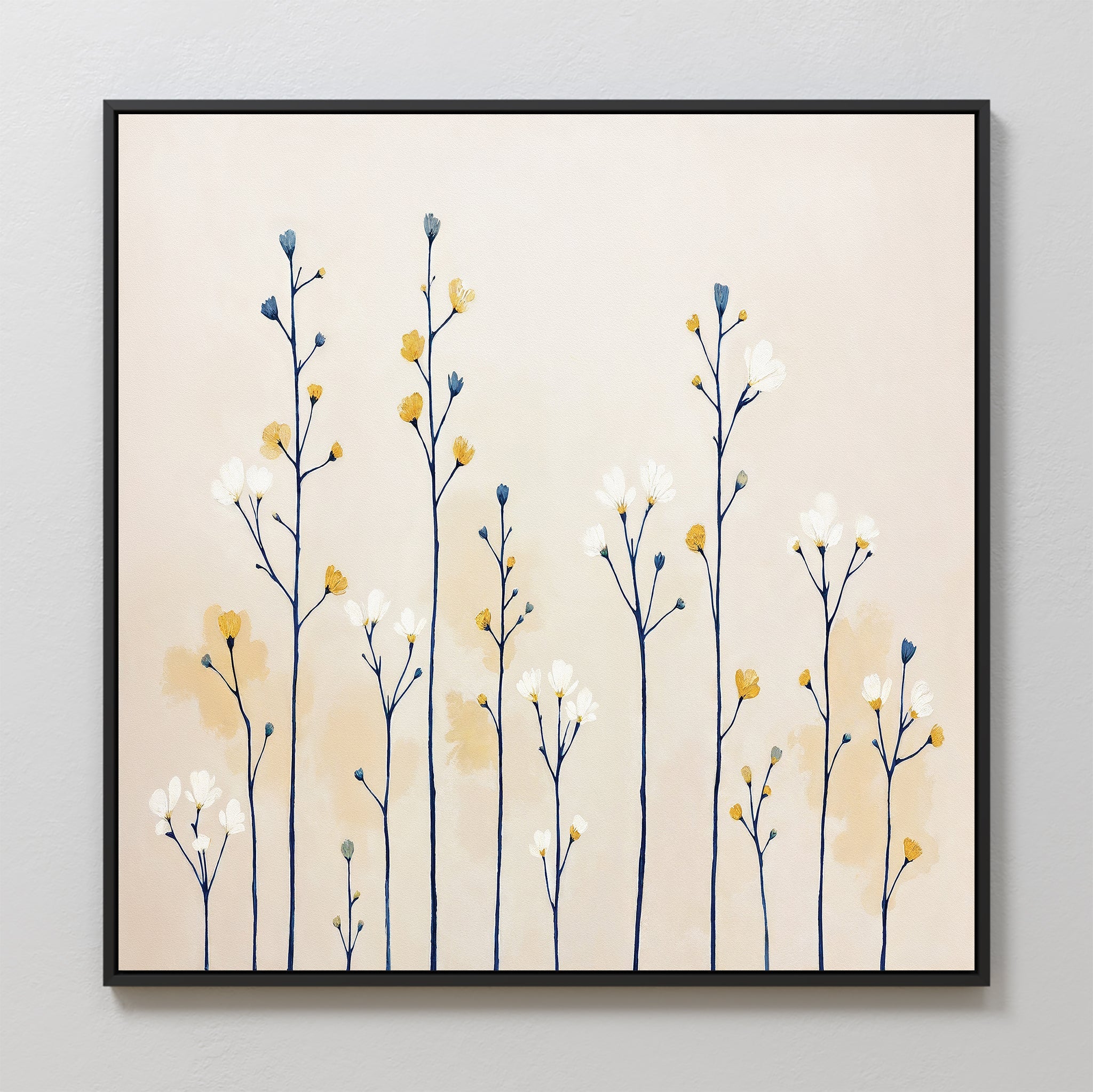 Whispers in the Wildflower Field – beige and white botanical canvas wall art print by Aspire Prints