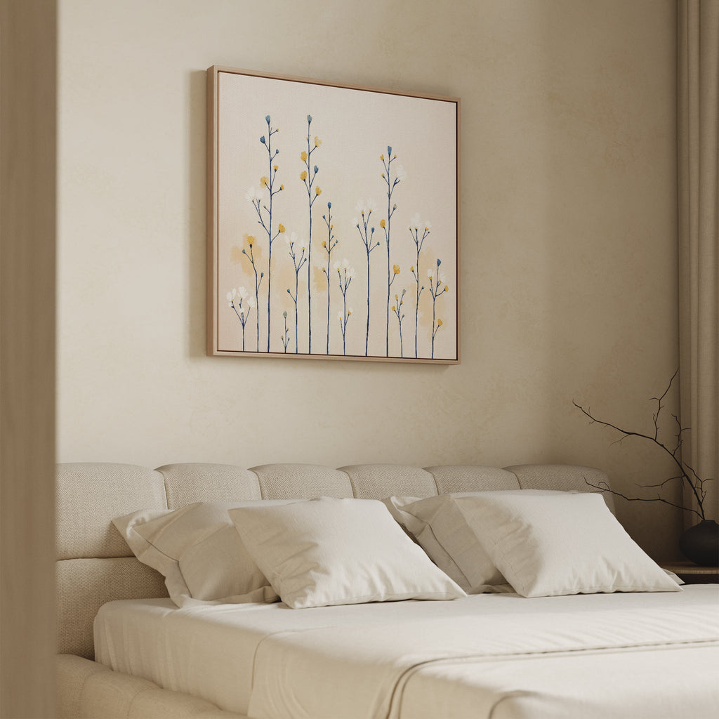 Whispers in the Wildflower Field – beige and white botanical canvas wall art print by Aspire Prints