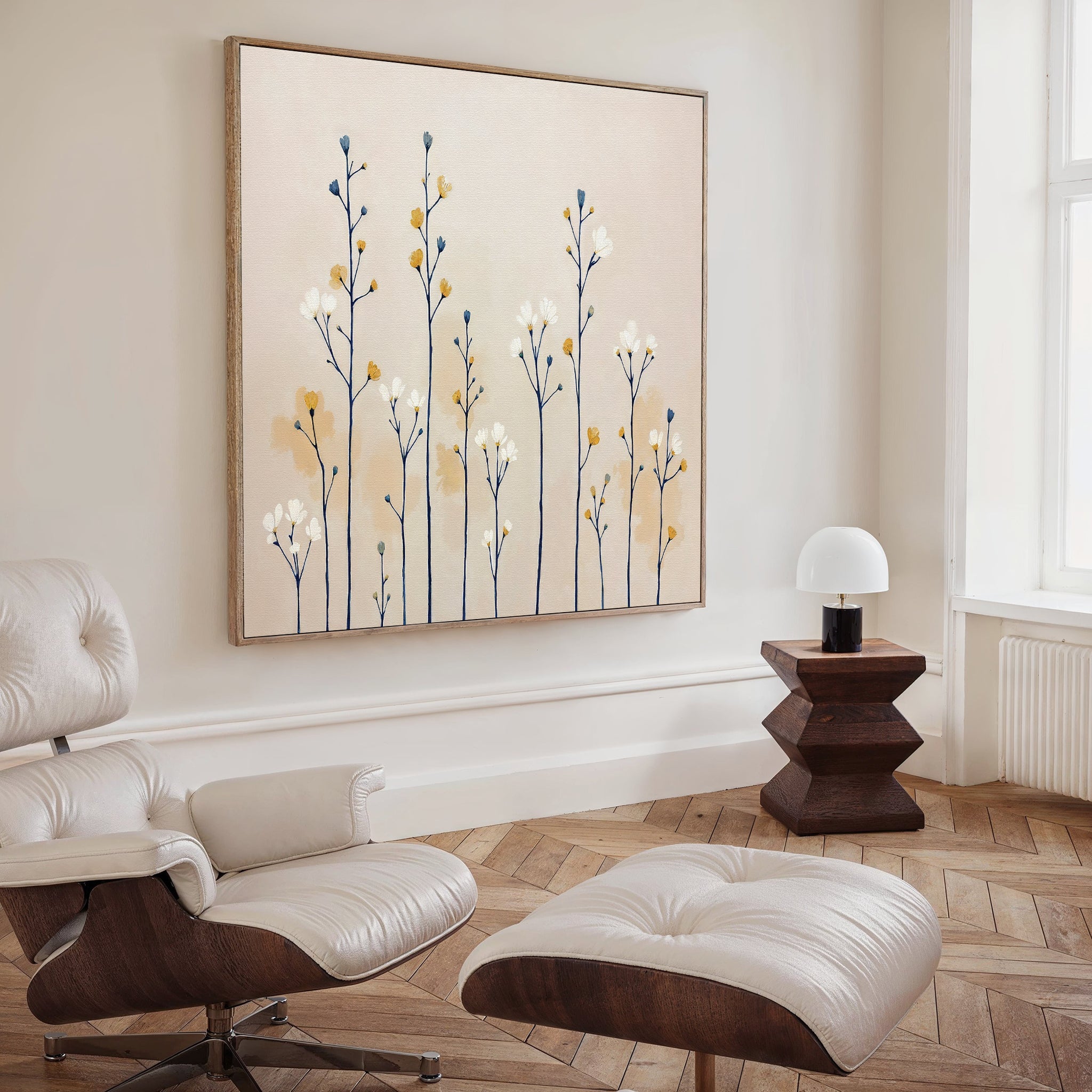 Whispers in the Wildflower Field – beige and white botanical canvas wall art print by Aspire Prints
