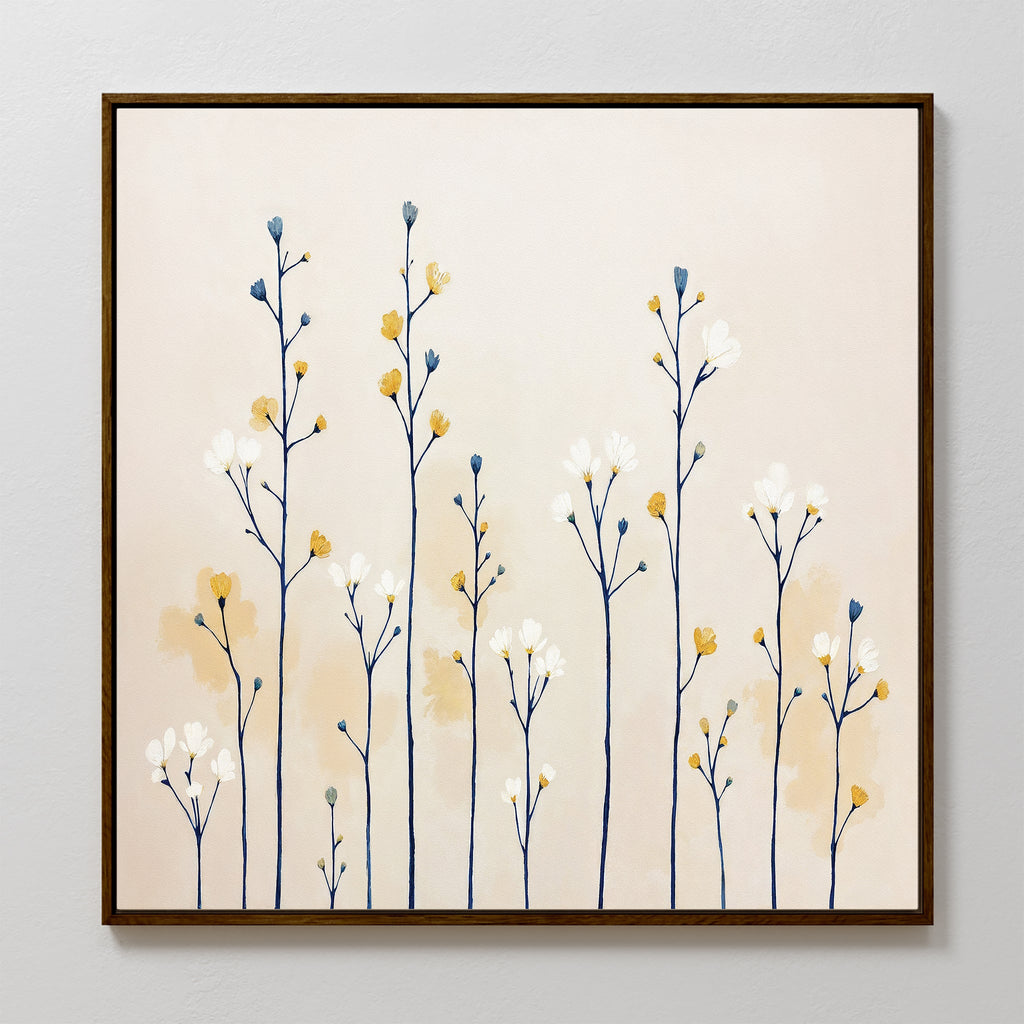 Whispers in the Wildflower Field – beige and white botanical canvas wall art print by Aspire Prints
