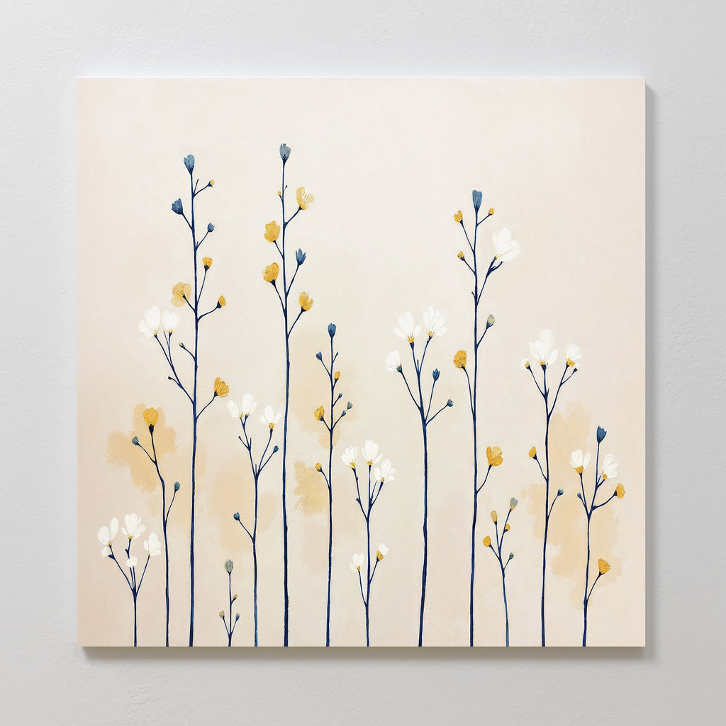 Whispers in the Wildflower Field – beige and white botanical canvas wall art print by Aspire Prints