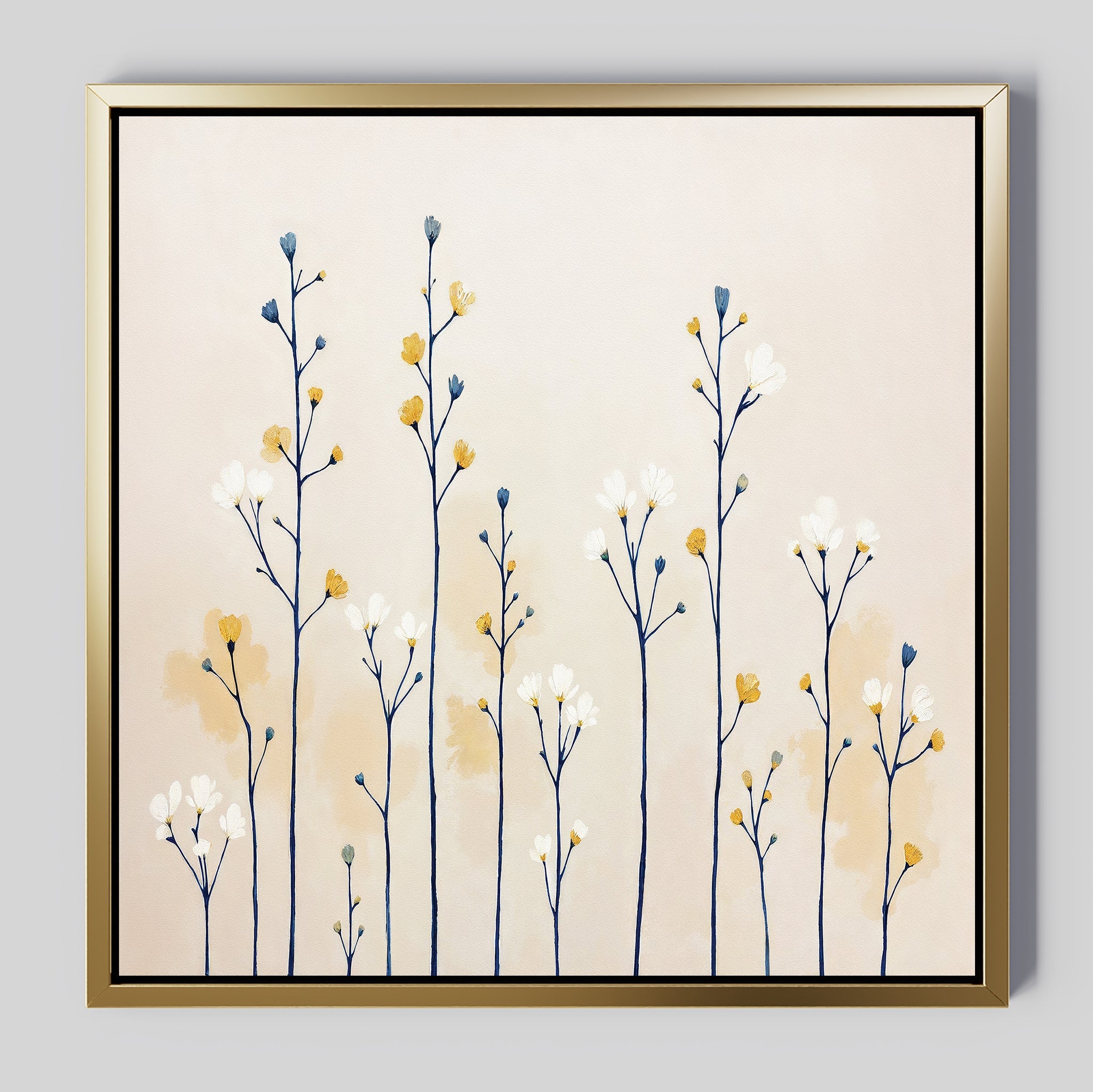 Whispers in the Wildflower Field – beige and white botanical canvas wall art print by Aspire Prints