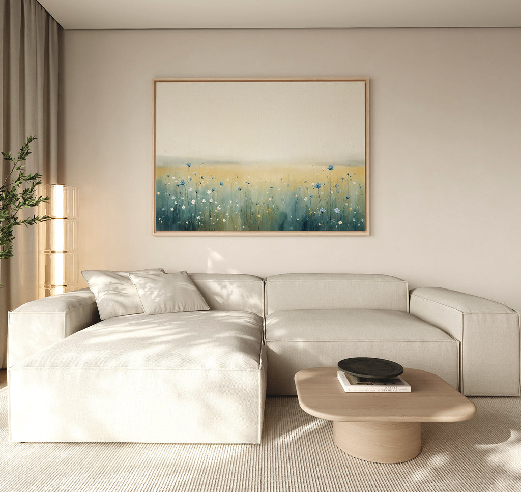 Wildflower Hush at Daybreak – blue botanical canvas wall art print by Aspire Prints