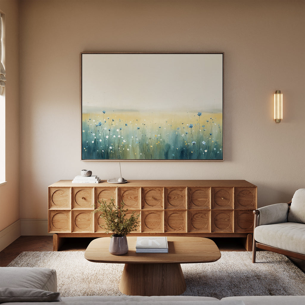 Wildflower Hush at Daybreak – blue botanical canvas wall art print by Aspire Prints