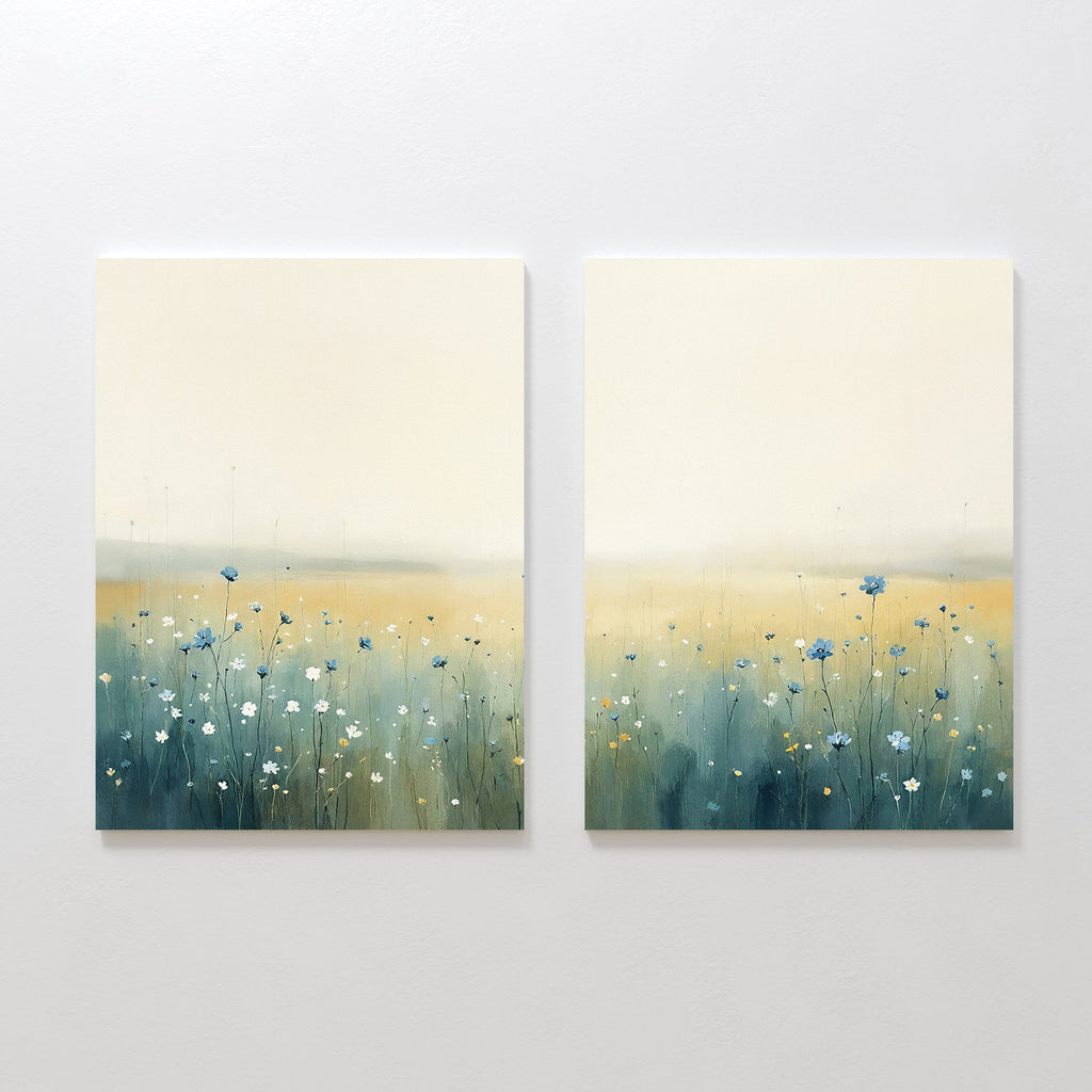Wildflower Hush – Set of 2 Canvas Prints set of 2 – blue botanical canvas wall art by Aspire Prints