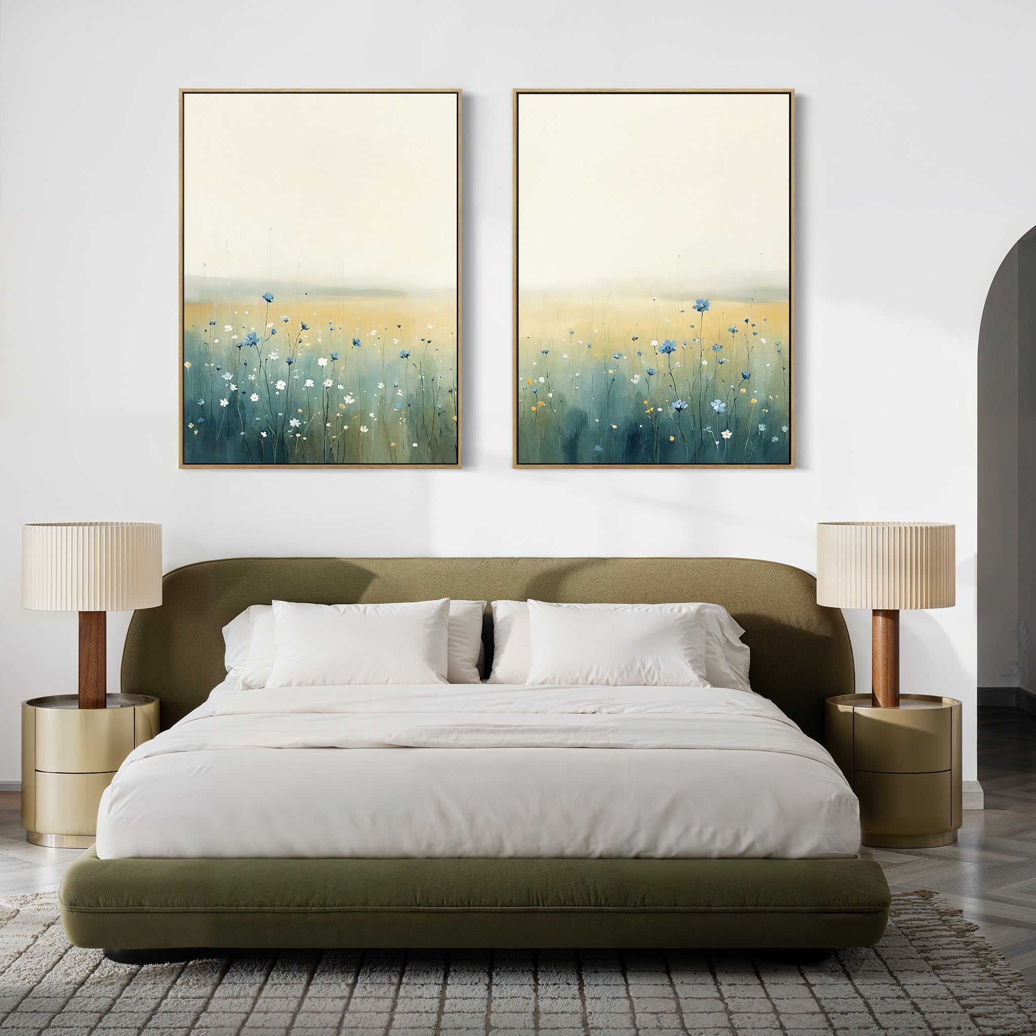 Wildflower Hush – Set of 2 Canvas Prints set of 2 – blue botanical canvas wall art by Aspire Prints