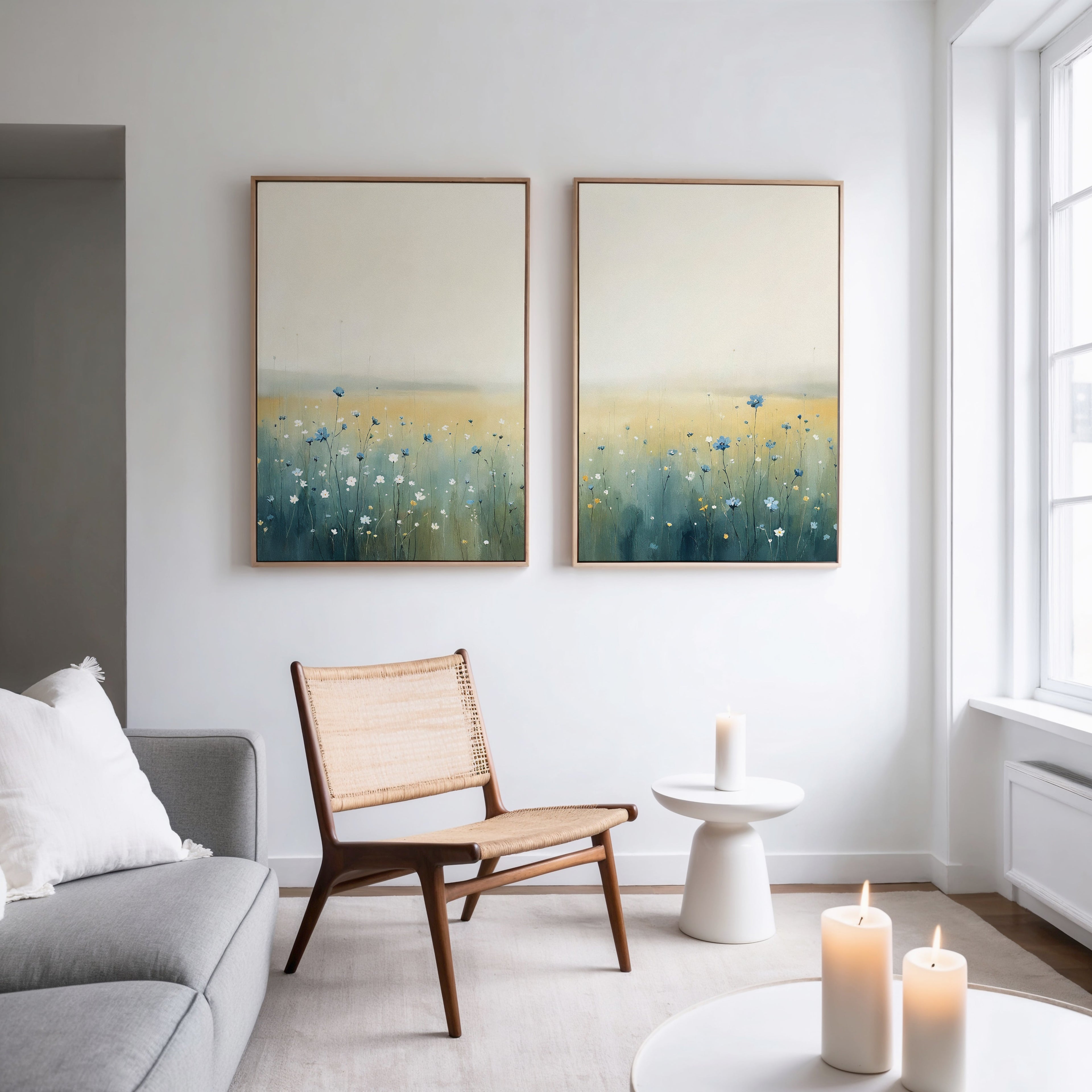 Wildflower Hush – Set of 2 Canvas Prints set of 2 – blue botanical canvas wall art by Aspire Prints