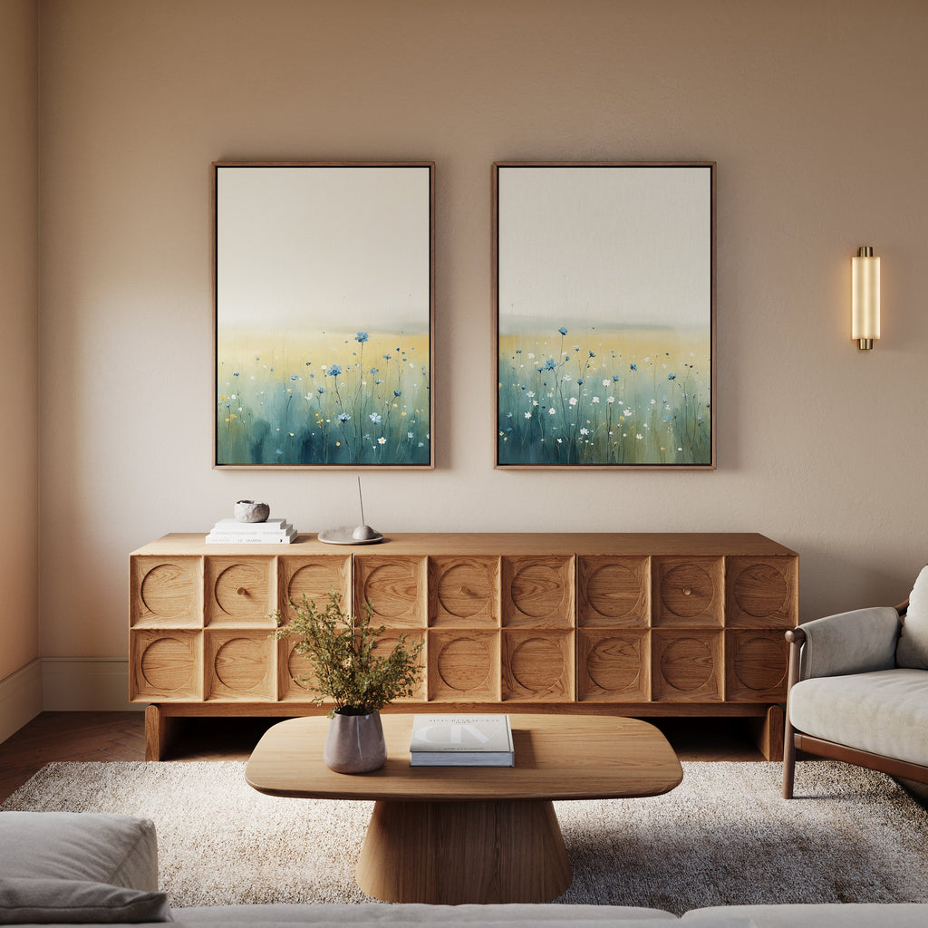 Wildflower Hush – Set of 2 Canvas Prints set of 2 – blue botanical canvas wall art by Aspire Prints