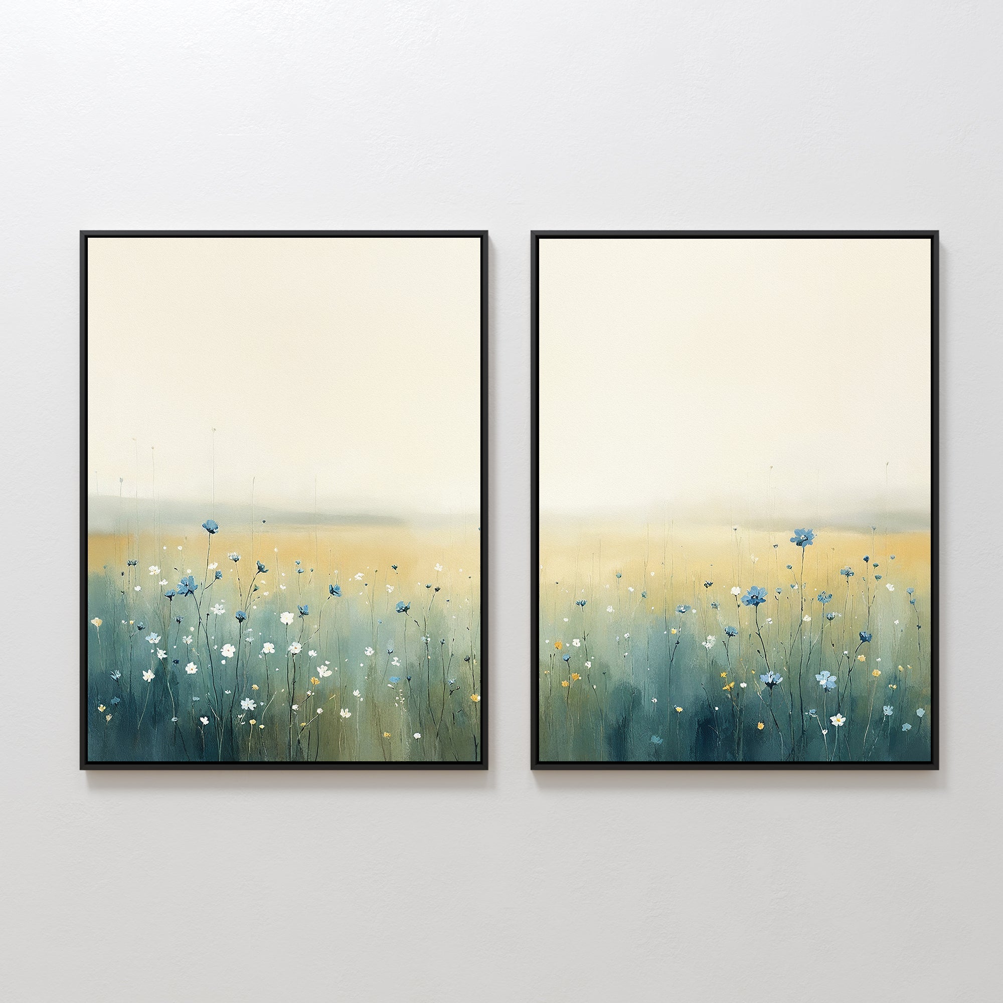Wildflower Hush – Set of 2 Canvas Prints set of 2 – blue botanical canvas wall art by Aspire Prints