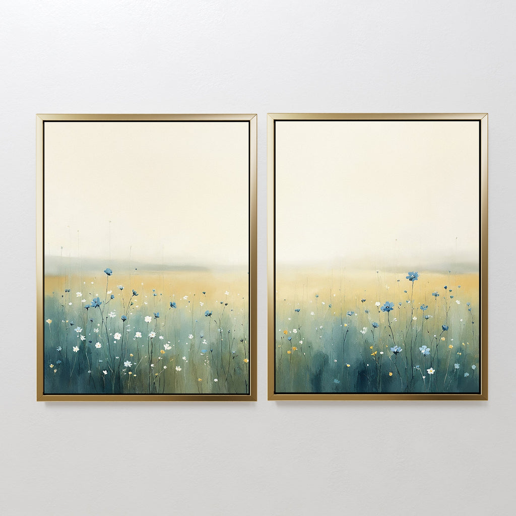 Wildflower Hush – Set of 2 Canvas Prints set of 2 – blue botanical canvas wall art by Aspire Prints