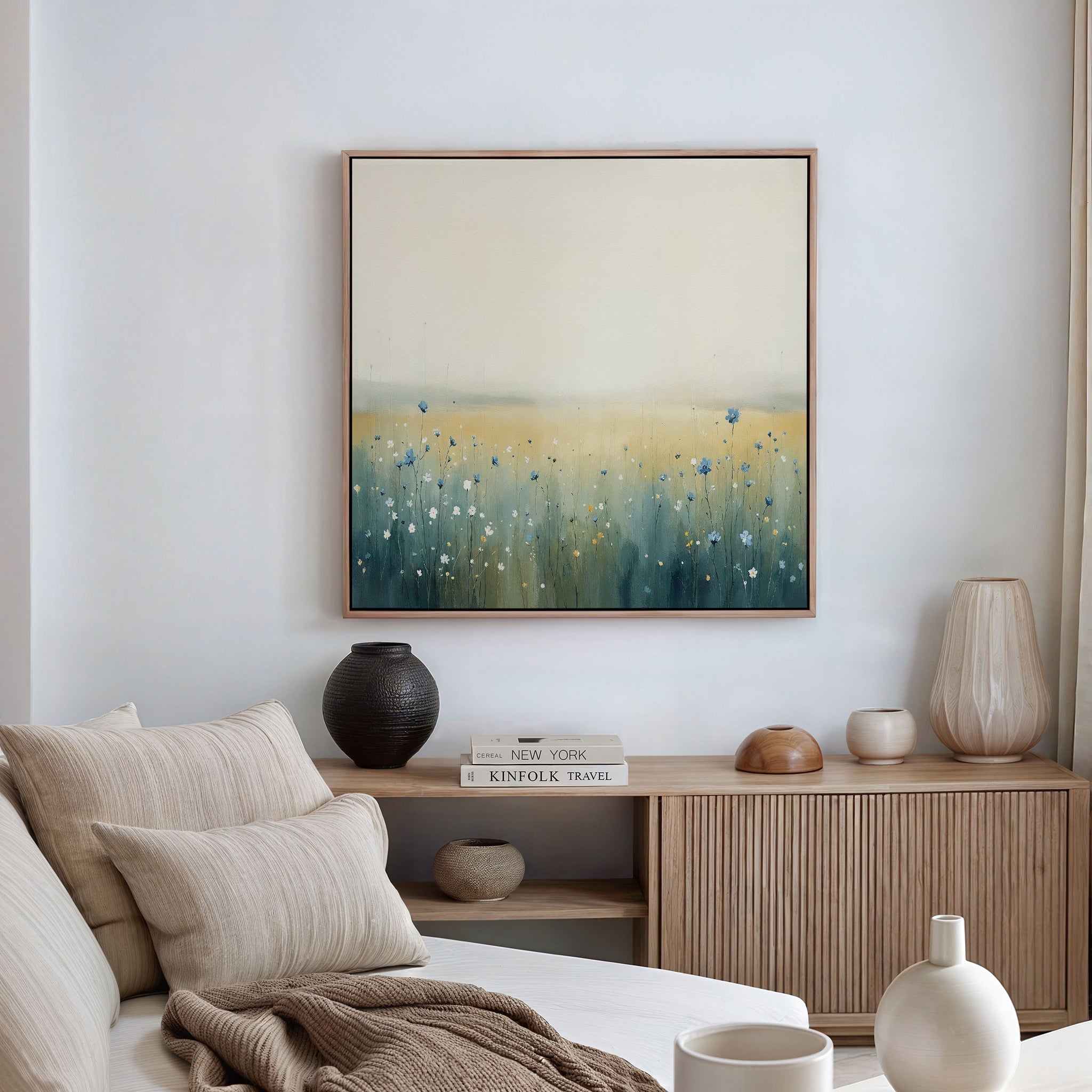 Wildflower Hush – blue botanical canvas wall art print by Aspire Prints