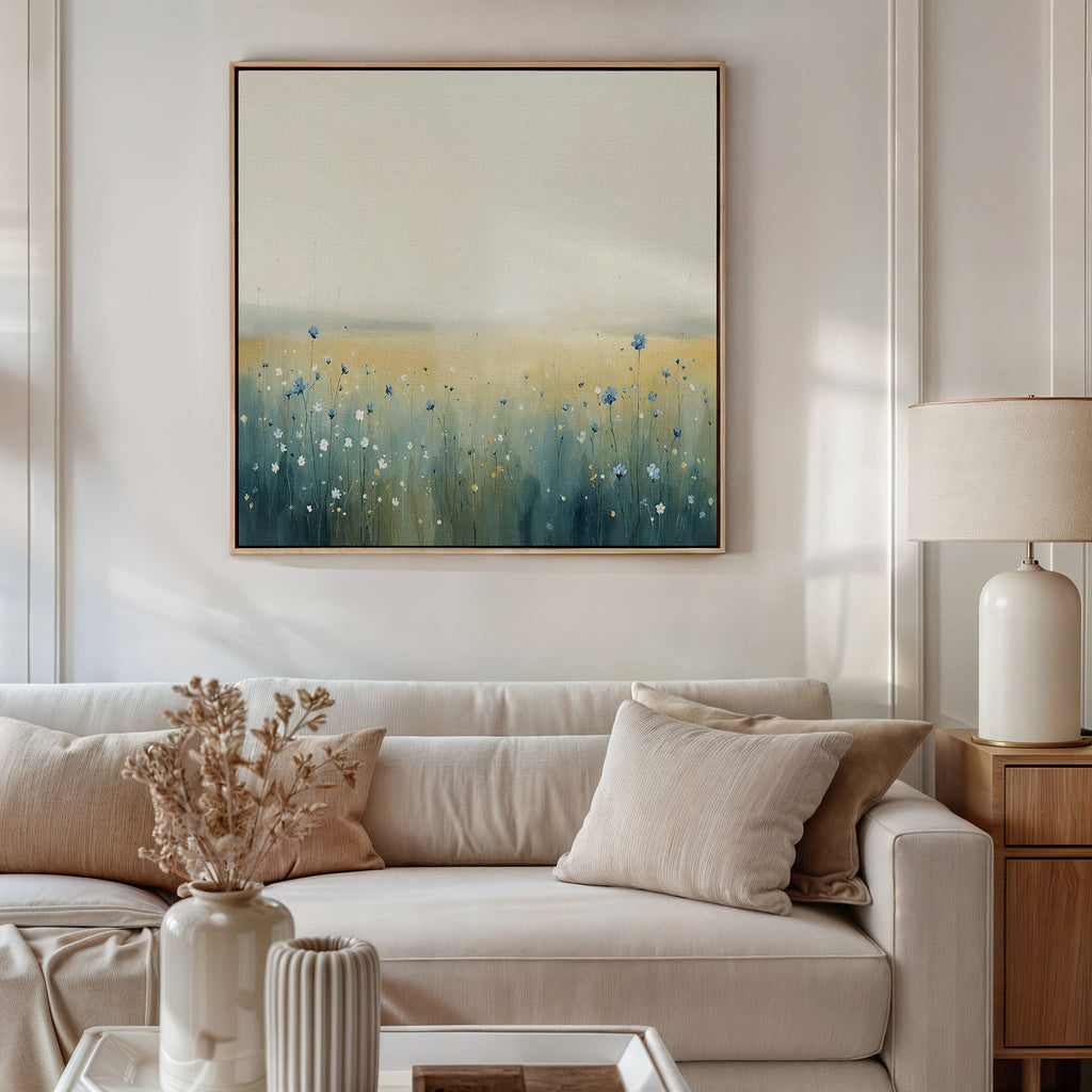 Wildflower Hush – blue botanical canvas wall art print by Aspire Prints