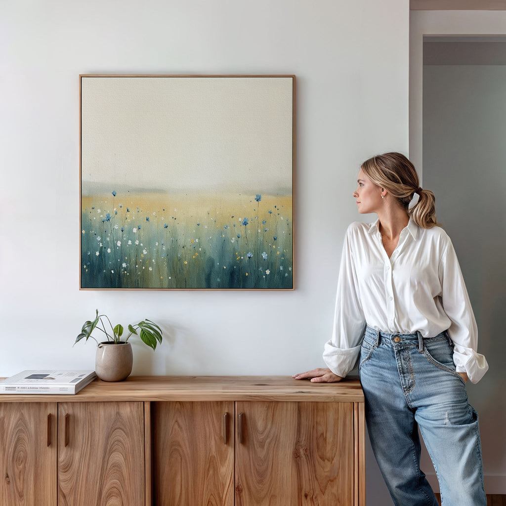 Wildflower Hush – blue botanical canvas wall art print by Aspire Prints