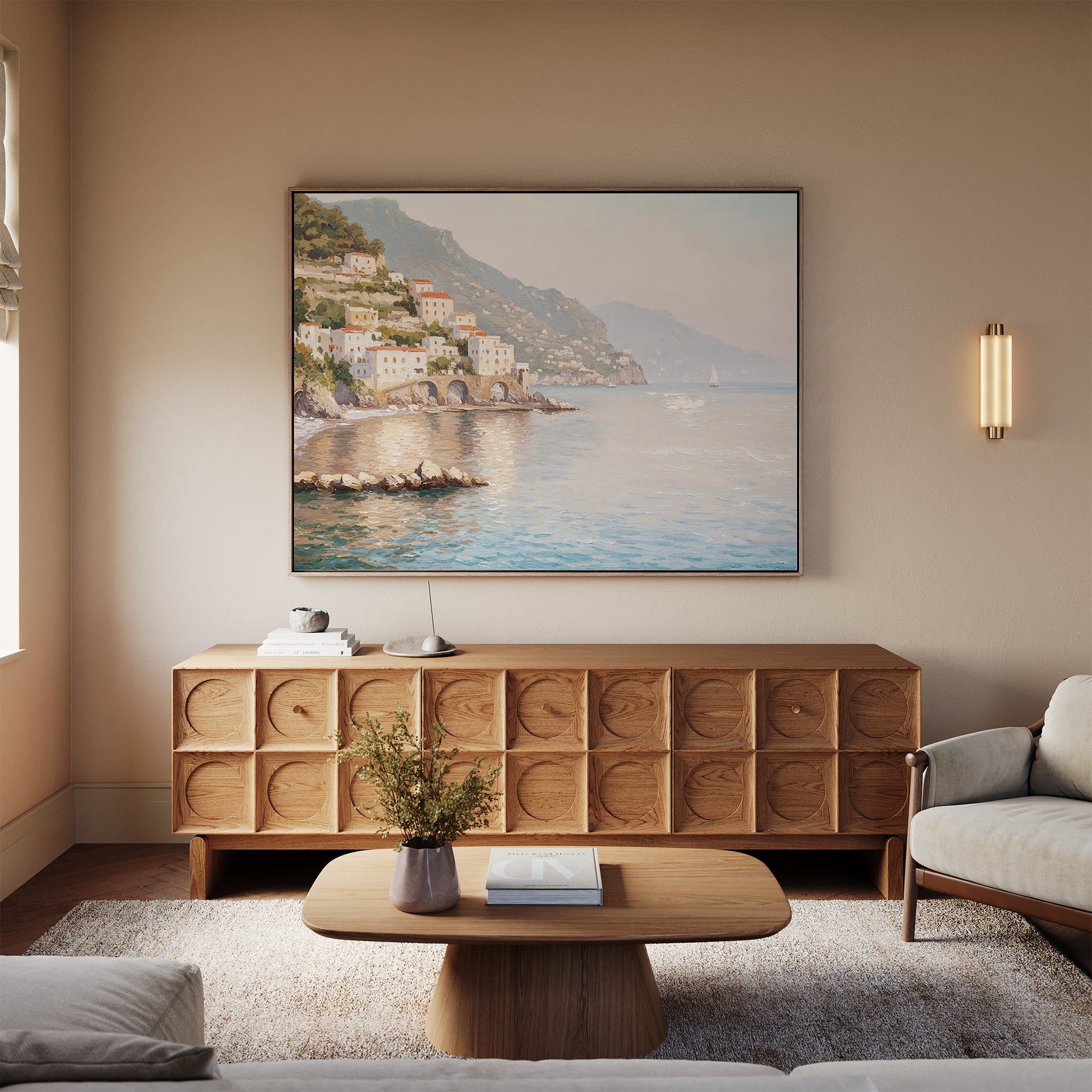 Whispers of the Amalfi Coast – multicolour vintage canvas wall art print by Aspire Prints