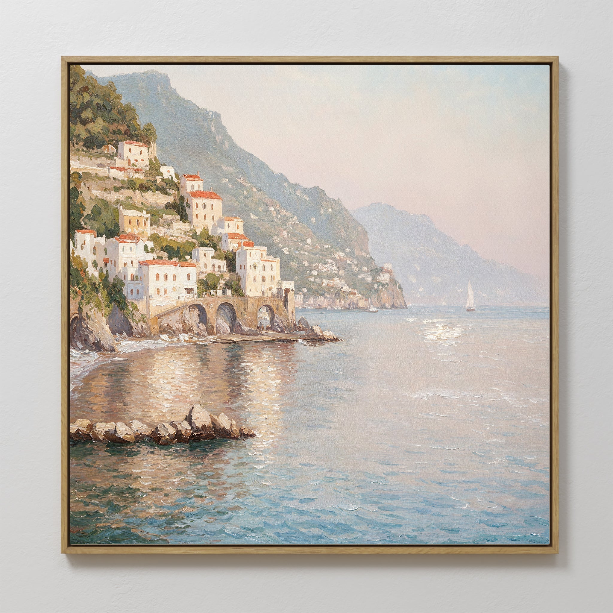 Whispers of the Amalfi Coast – multicolour vintage canvas wall art print by Aspire Prints