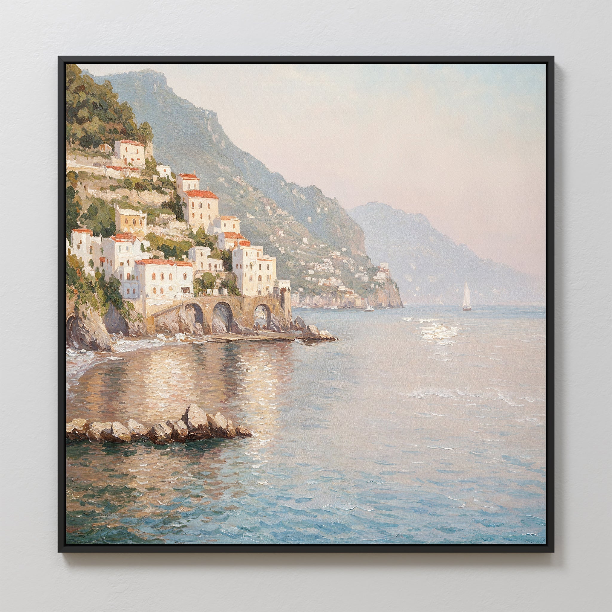 Whispers of the Amalfi Coast – multicolour vintage canvas wall art print by Aspire Prints