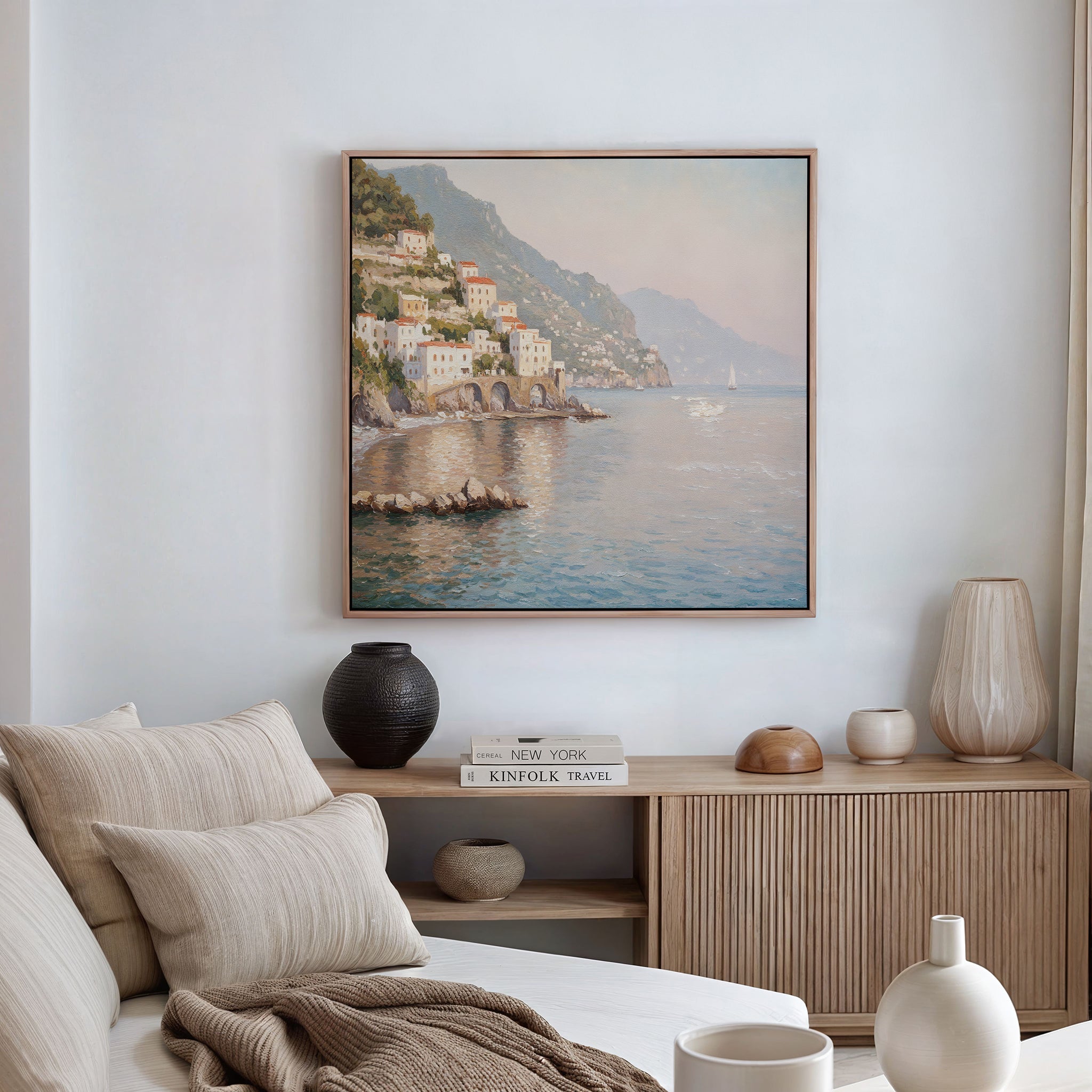 Whispers of the Amalfi Coast – multicolour vintage canvas wall art print by Aspire Prints