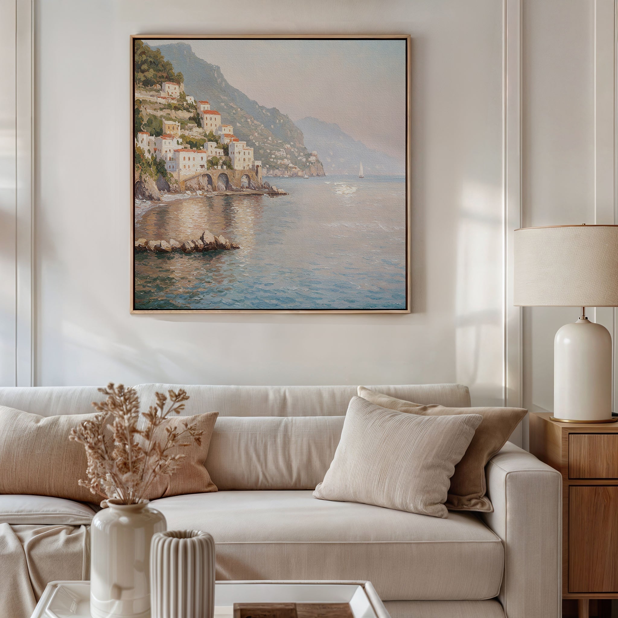 Whispers of the Amalfi Coast – multicolour vintage canvas wall art print by Aspire Prints