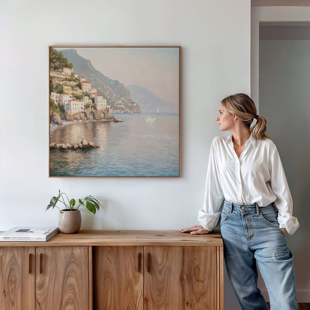 Whispers of the Amalfi Coast – multicolour vintage canvas wall art print by Aspire Prints