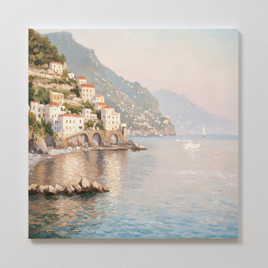 Whispers of the Amalfi Coast – multicolour vintage canvas wall art print by Aspire Prints