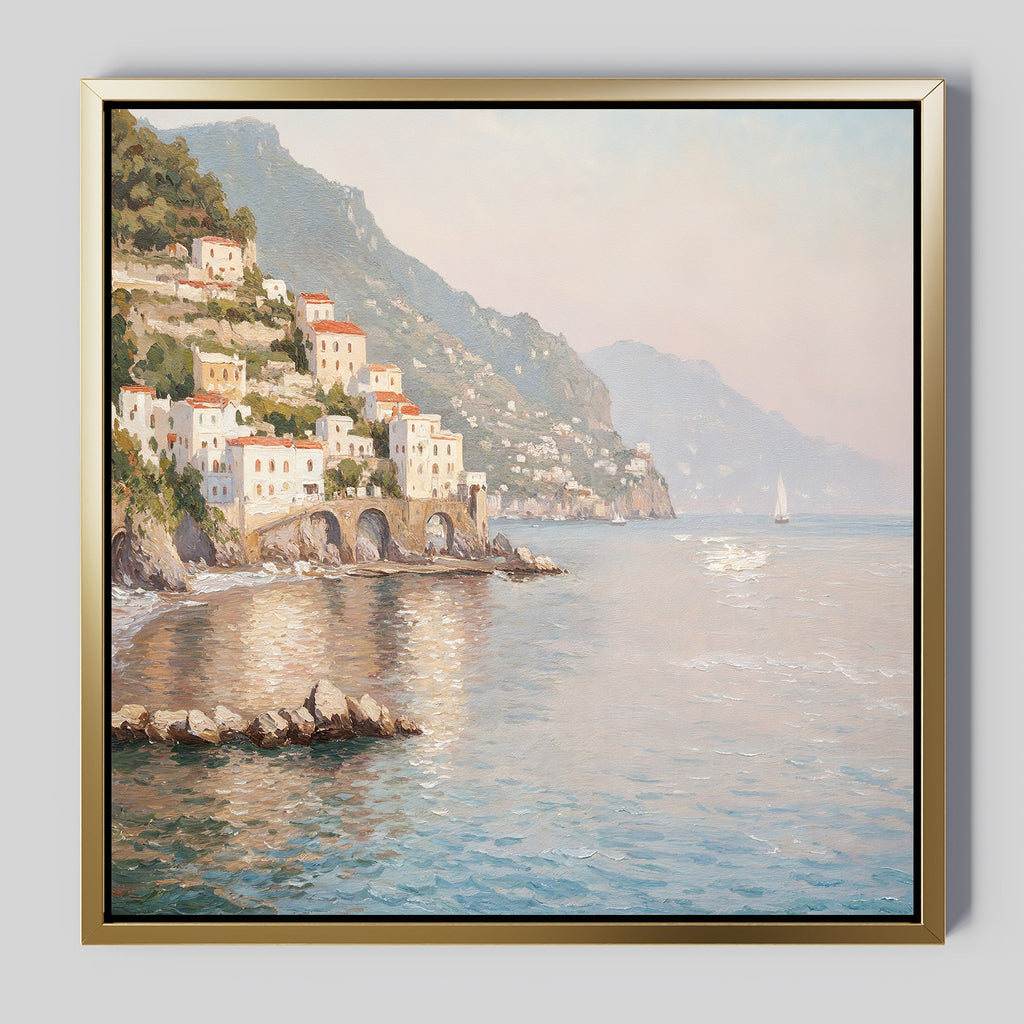 Whispers of the Amalfi Coast – multicolour vintage canvas wall art print by Aspire Prints