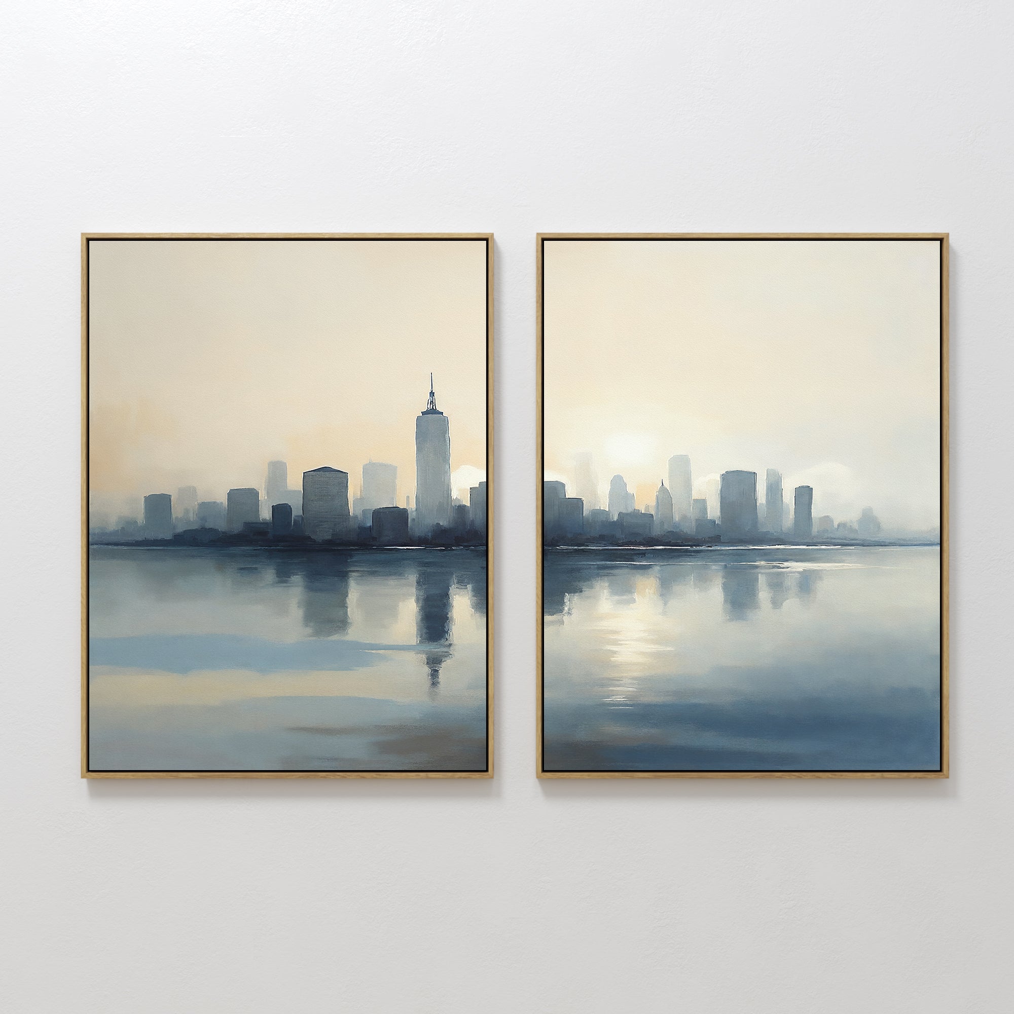 Skyline Whisper at First Light set of 2 – blue landscape canvas wall art by Aspire Prints