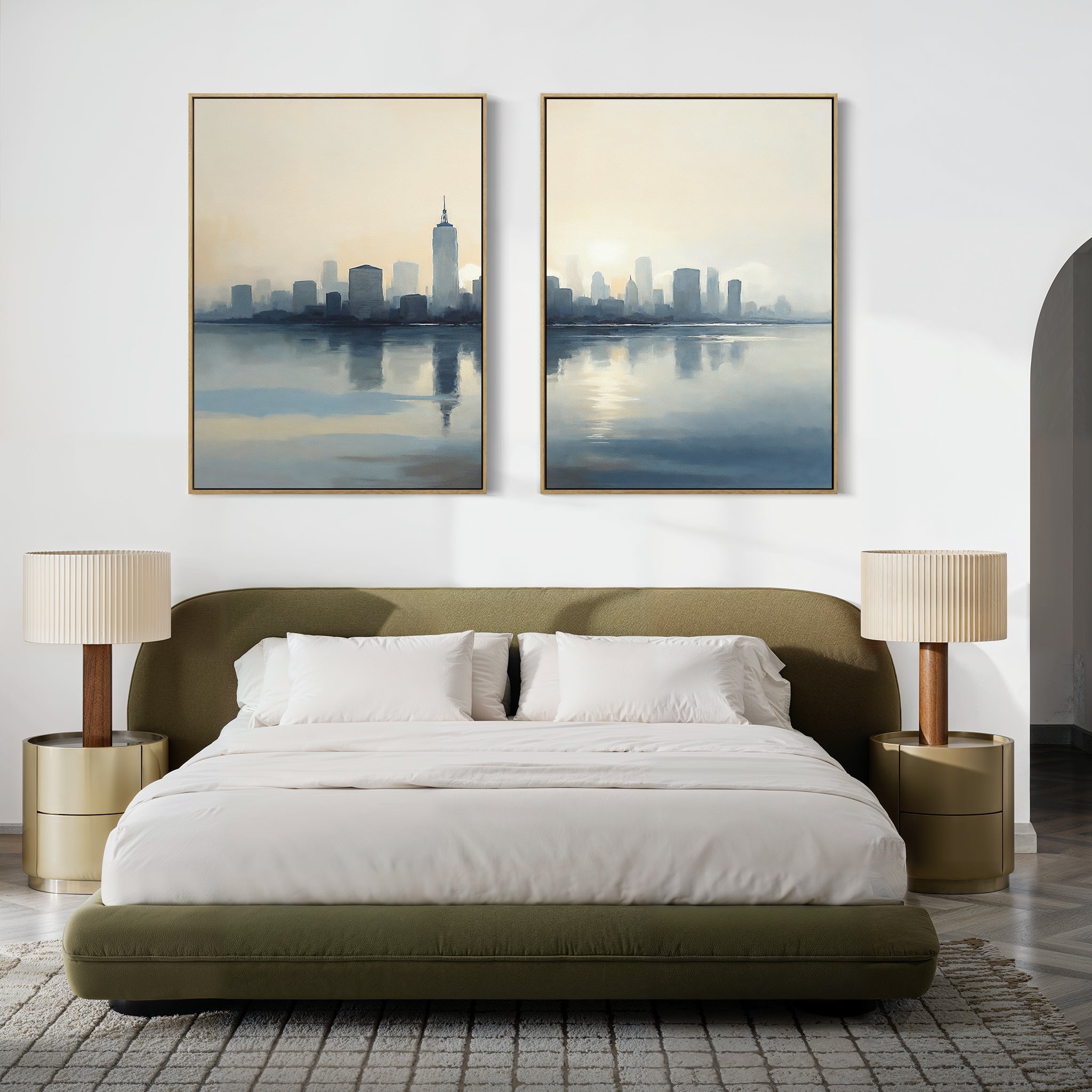 Skyline Whisper at First Light set of 2 – blue landscape canvas wall art by Aspire Prints
