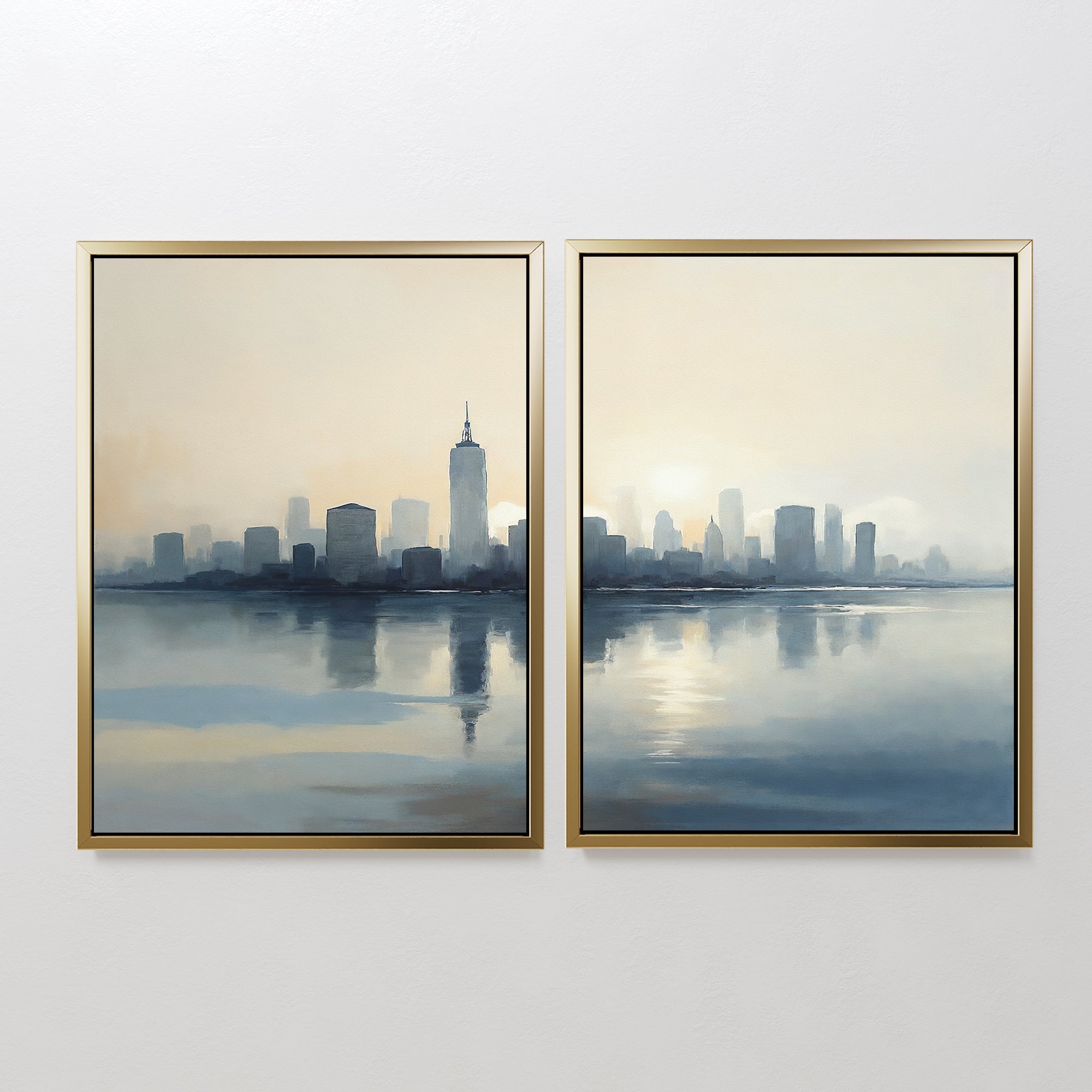 Skyline Whisper at First Light set of 2 – blue landscape canvas wall art by Aspire Prints