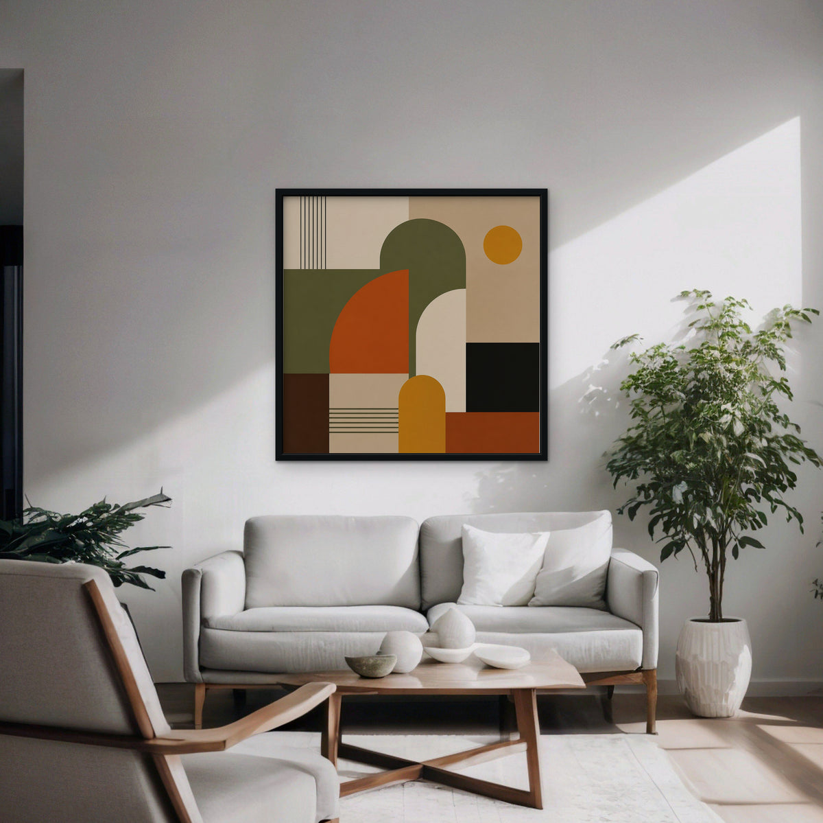Mid-Century Arches Canvas Art - Square – Black Floating Frame in room setting