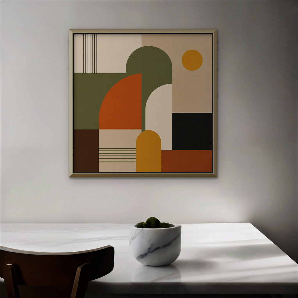 Mid-Century Arches Canvas Art - Square – Gold Floating Frame in room setting