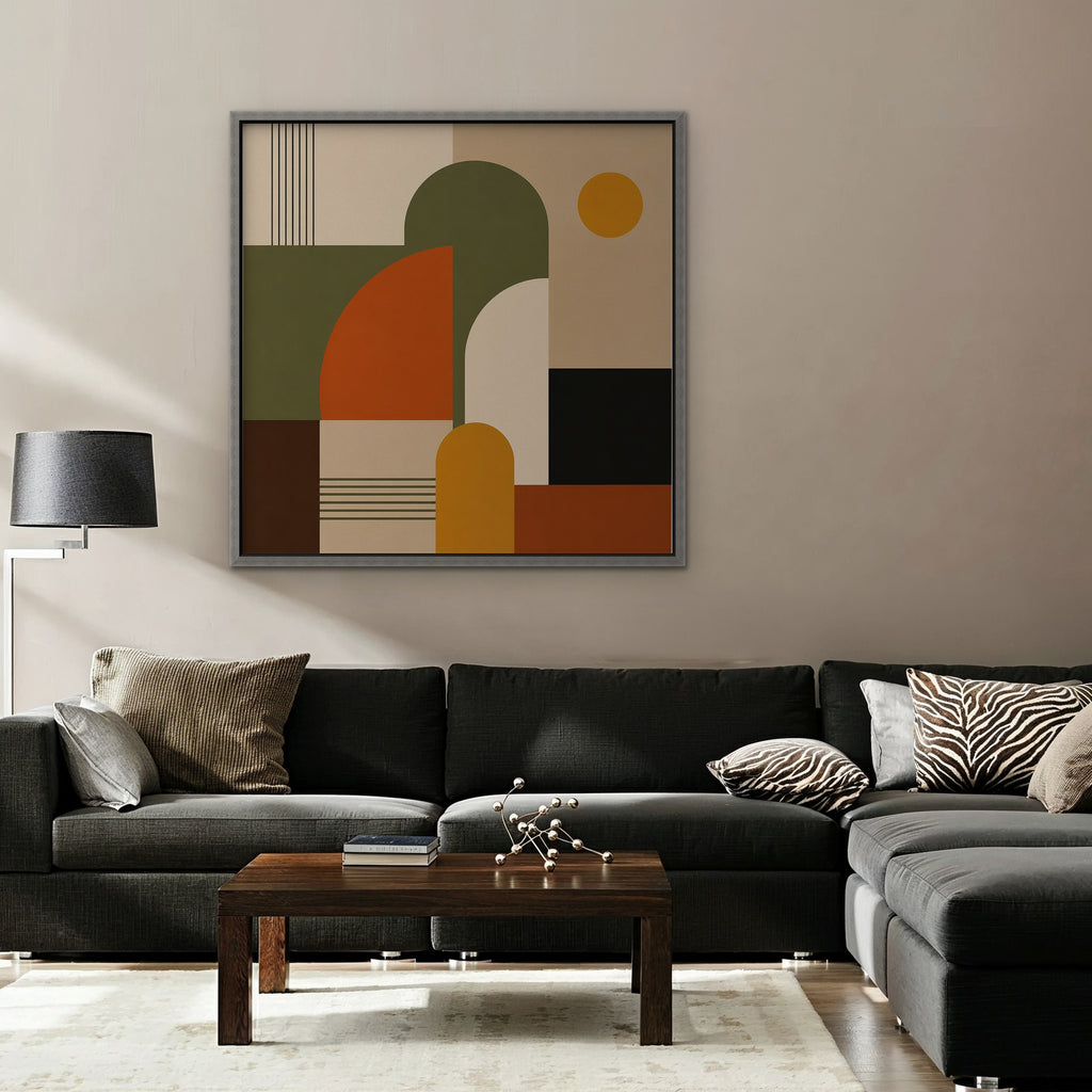 Mid-Century Arches Canvas Art - Square – Silver Floating Frame in room setting