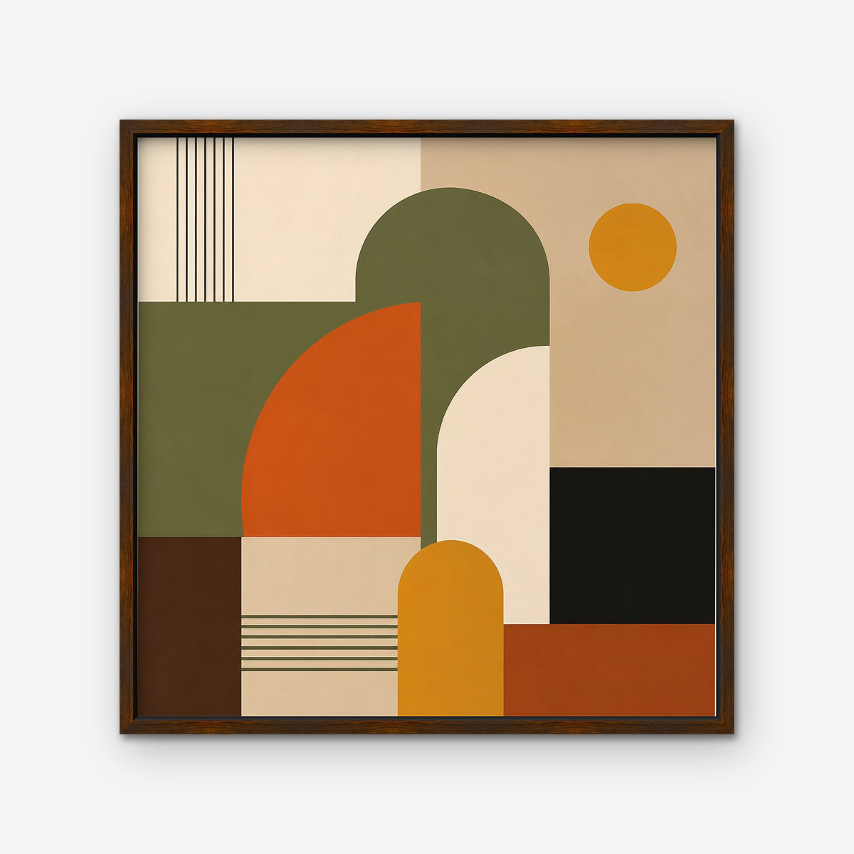 Mid-Century Arches Canvas Art - Square – Walnut Floating Frame on white background