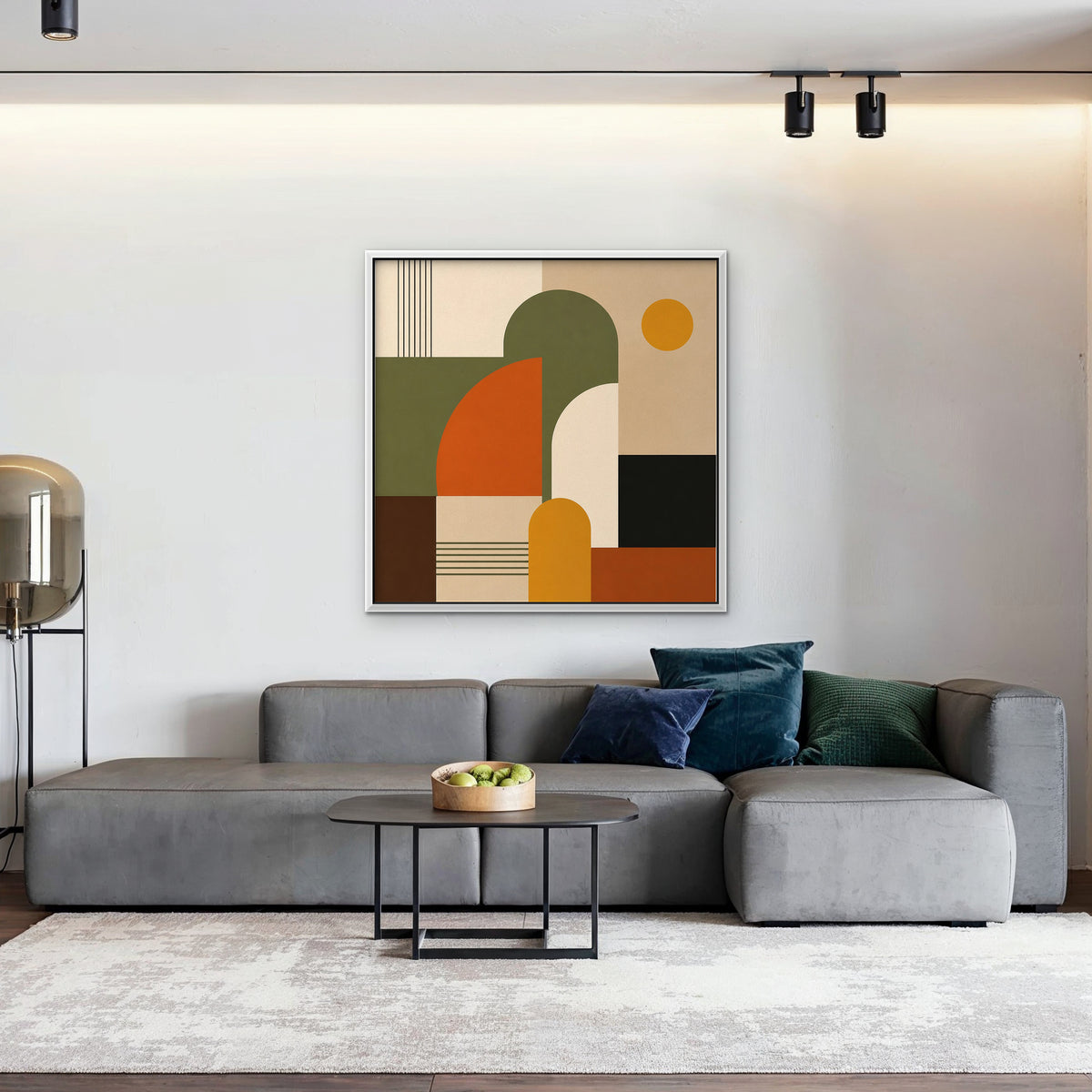 Mid-Century Arches Canvas Art - Square – White Floating Frame in room setting