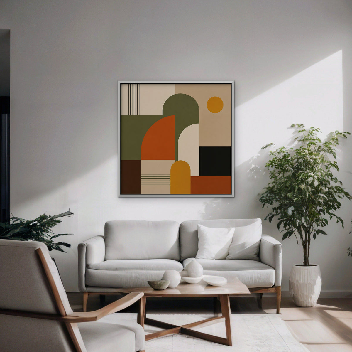 Mid-Century Arches Canvas Art - Square – White Floating Frame in room setting