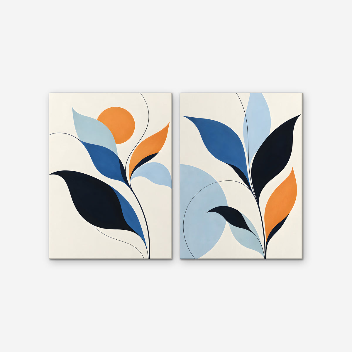 Mid-Century Leaves Canvas Art - Set of 2 – Stretched Canvas Only on white background