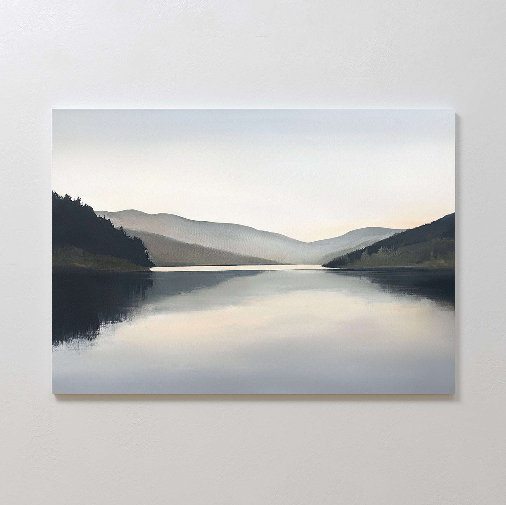 Whispering Reflections – neutral-toned landscape canvas wall art print by Aspire Prints