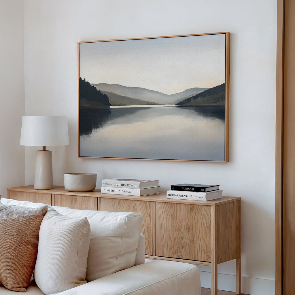 Whispering Reflections – neutral-toned landscape canvas wall art print by Aspire Prints